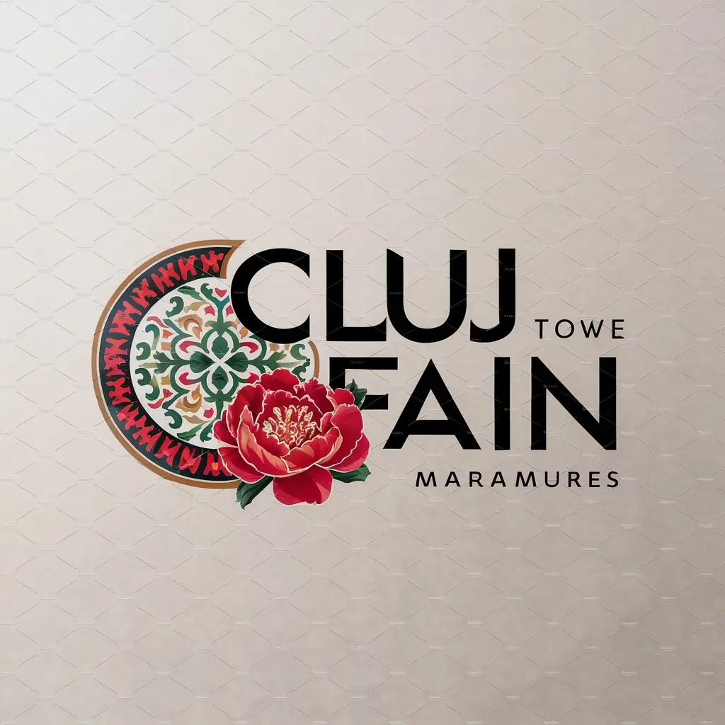 a logo design,with the text 'Cluj Fain', main symbol:a traditional motif from Maramures area, Romania, and a red peony flower,Moderate,be used in Travel industry,clear background