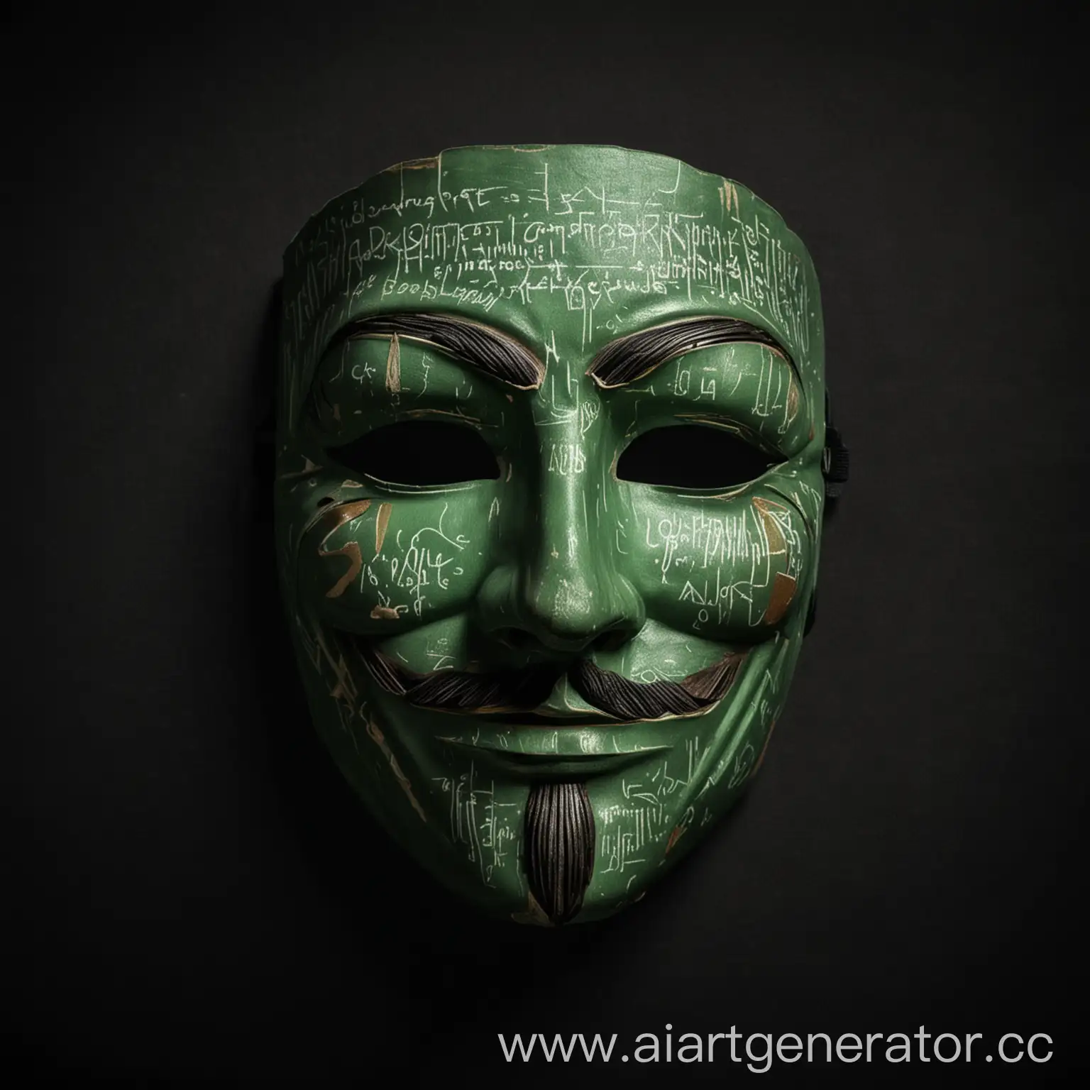 маска анонимуса на чëрном фоне а рядом зелëный цвет а сверху написано Anonymus History
