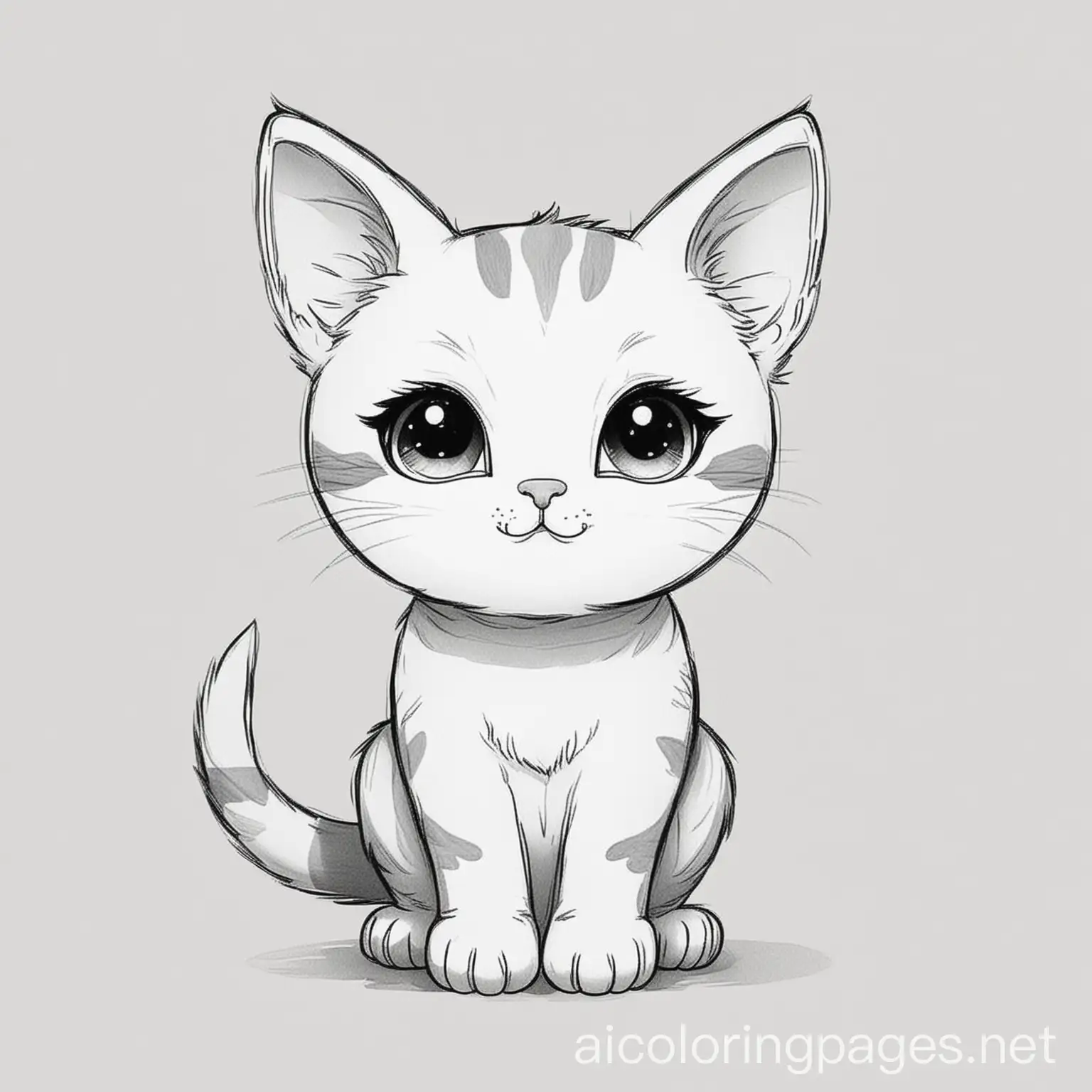 a cute cat, Coloring Page, black and white, line art, white background, Simplicity, Ample White Space. The background of the coloring page is plain white to make it easy for young children to color within the lines. The outlines of all the subjects are easy to distinguish, making it simple for kids to color without too much difficulty