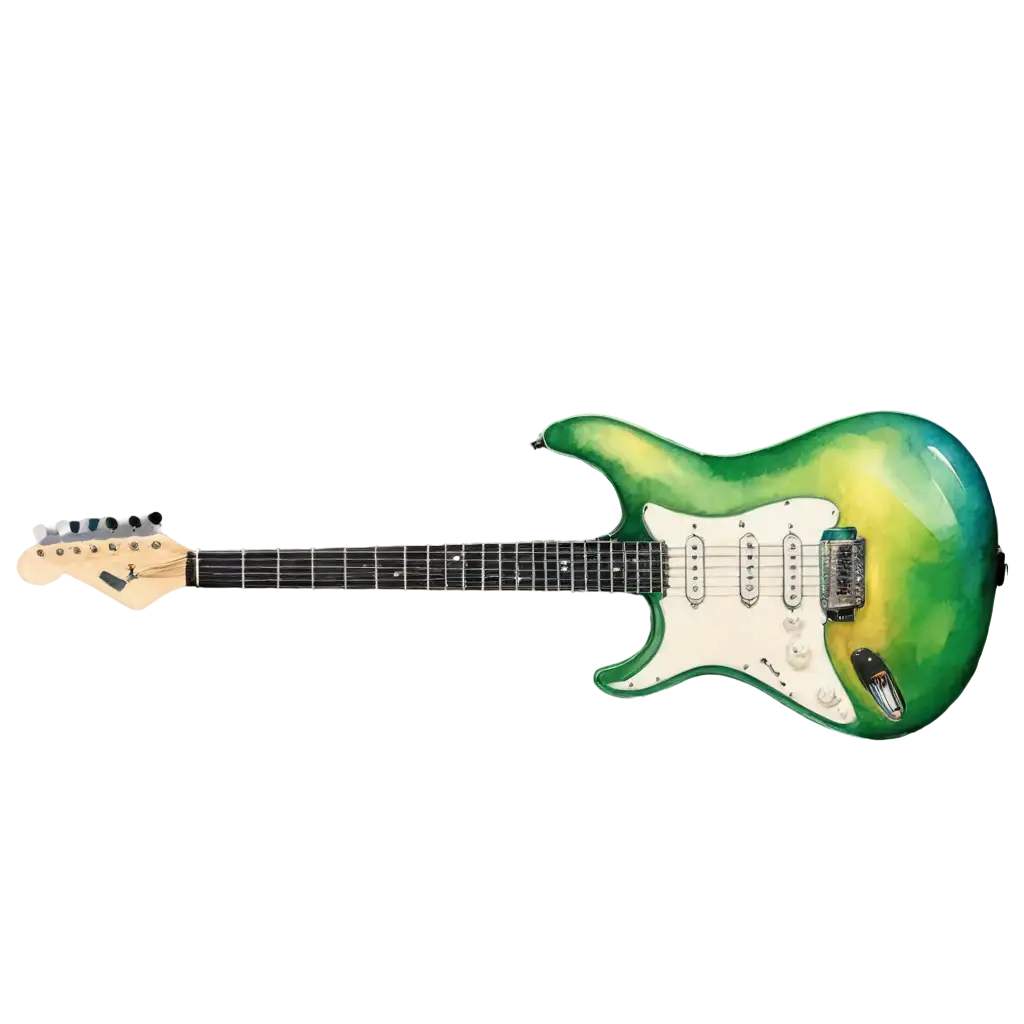 PNG-Image-of-Guitar-with-Green-Line-Watercolor-Style-Rotated-75-Degrees-to-the-Right