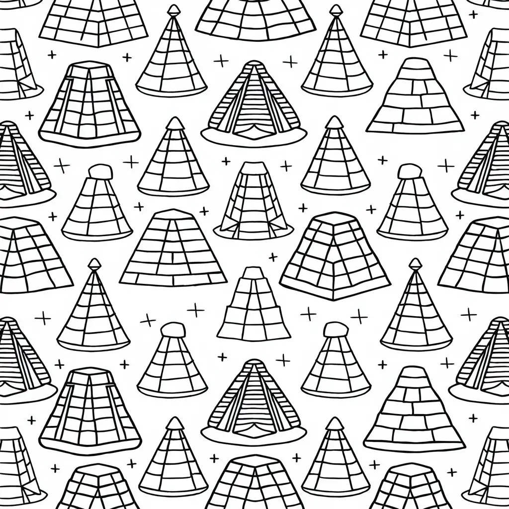 simple cute pyramids pattern coloring page. all in black and white. white background. should cover the whole page.