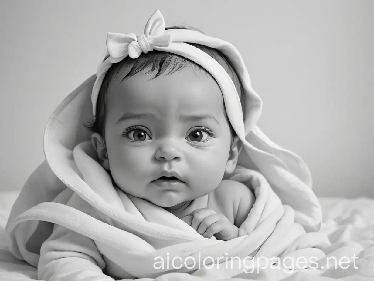 a newborn baby, Coloring Page, black and white, line art, white background, Simplicity, Ample White Space