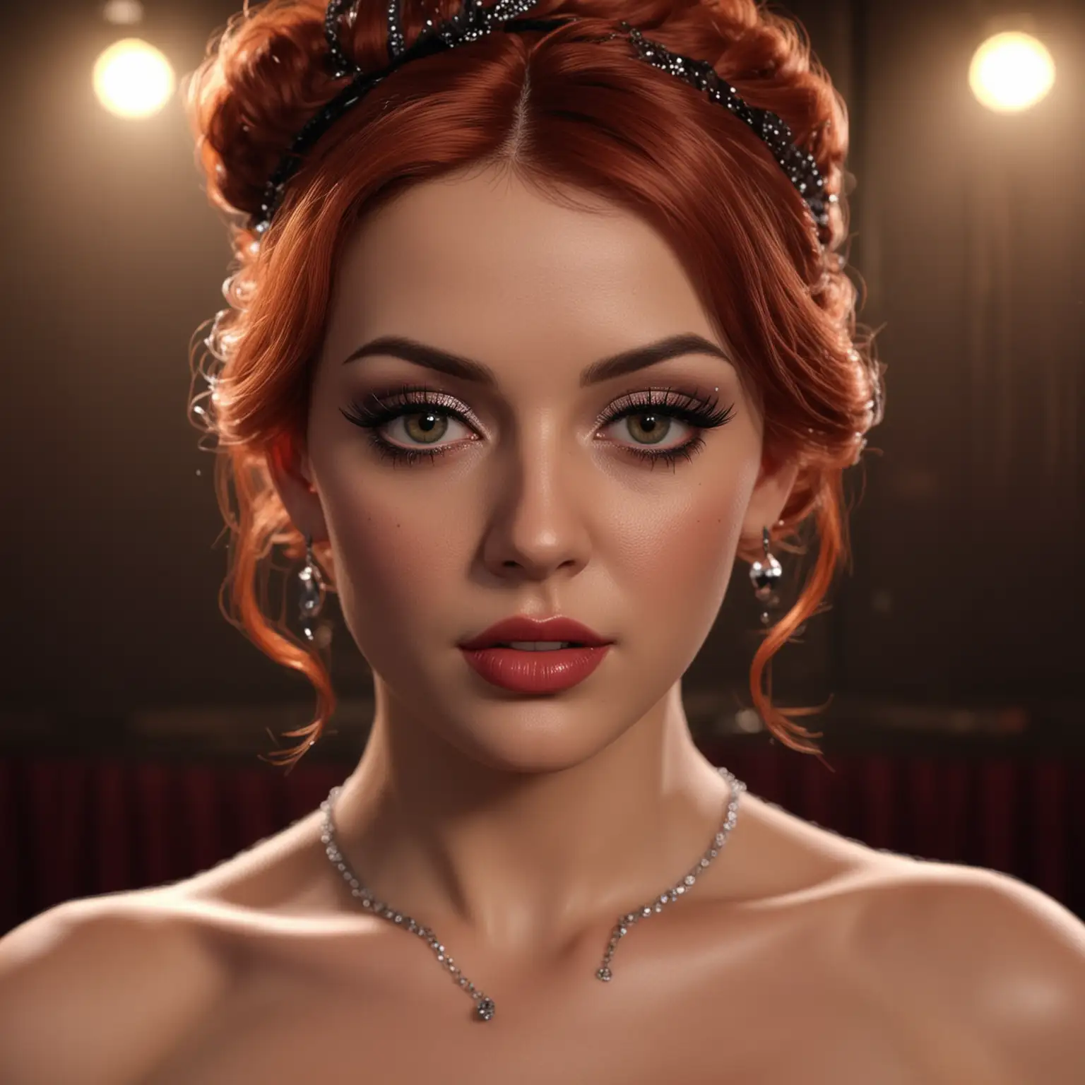 realistic perfect burlesqus club model., beautiful detailed face, ultra realistic,  serious, highly detailed, 8 k.