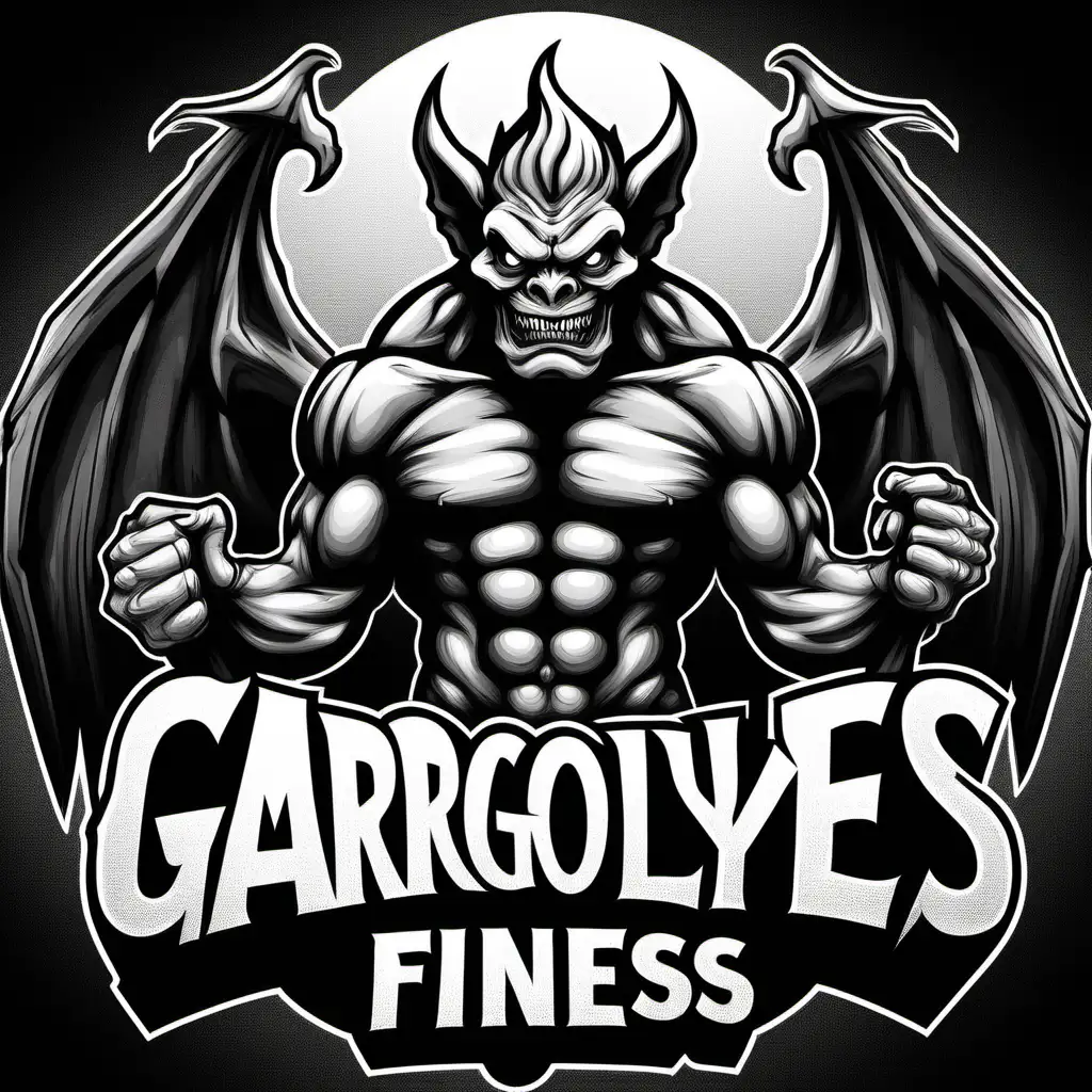 Monsters R Us Abstract Black and White Gargoyle Fitness Logo Illustration