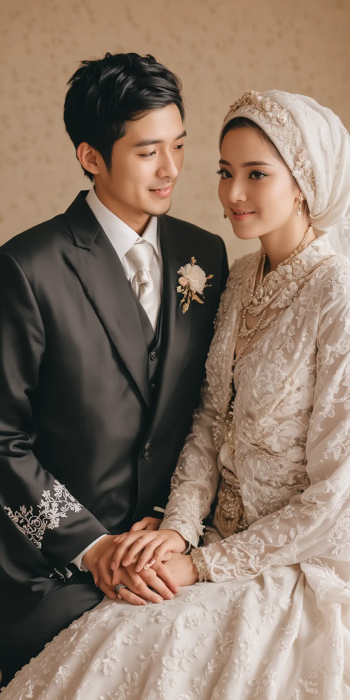 Hijabi Bride and Japanese Groom Wedding Portrait