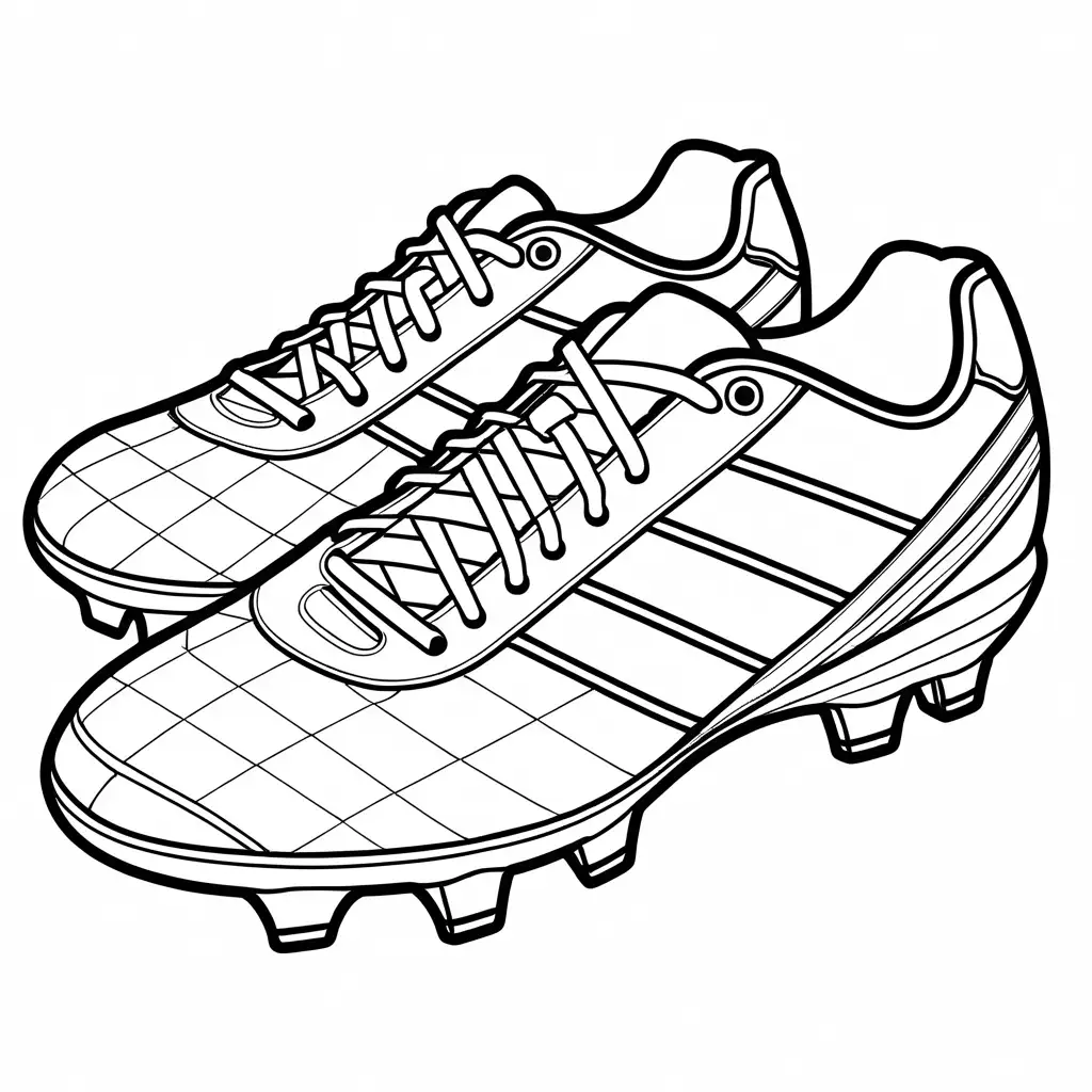 soccer cleats
, Coloring Page, black and white, line art, white background, Simplicity, Ample White Space. The background of the coloring page is plain white to make it easy for young children to color within the lines. The outlines of all the subjects are easy to distinguish, making it simple for kids to color without too much difficulty