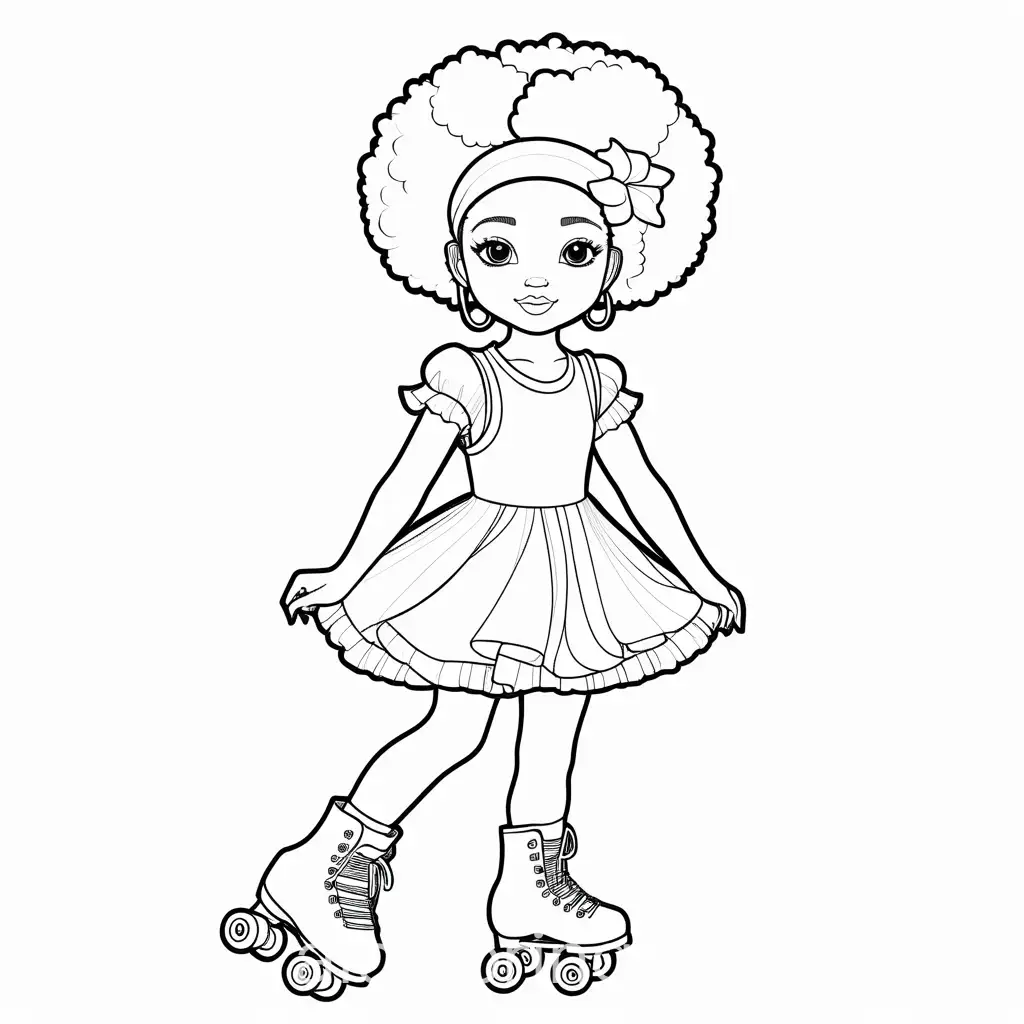 Young-Girl-with-Afro-Puff-and-Headband-Roller-Skating-in-Ruffle-Dress