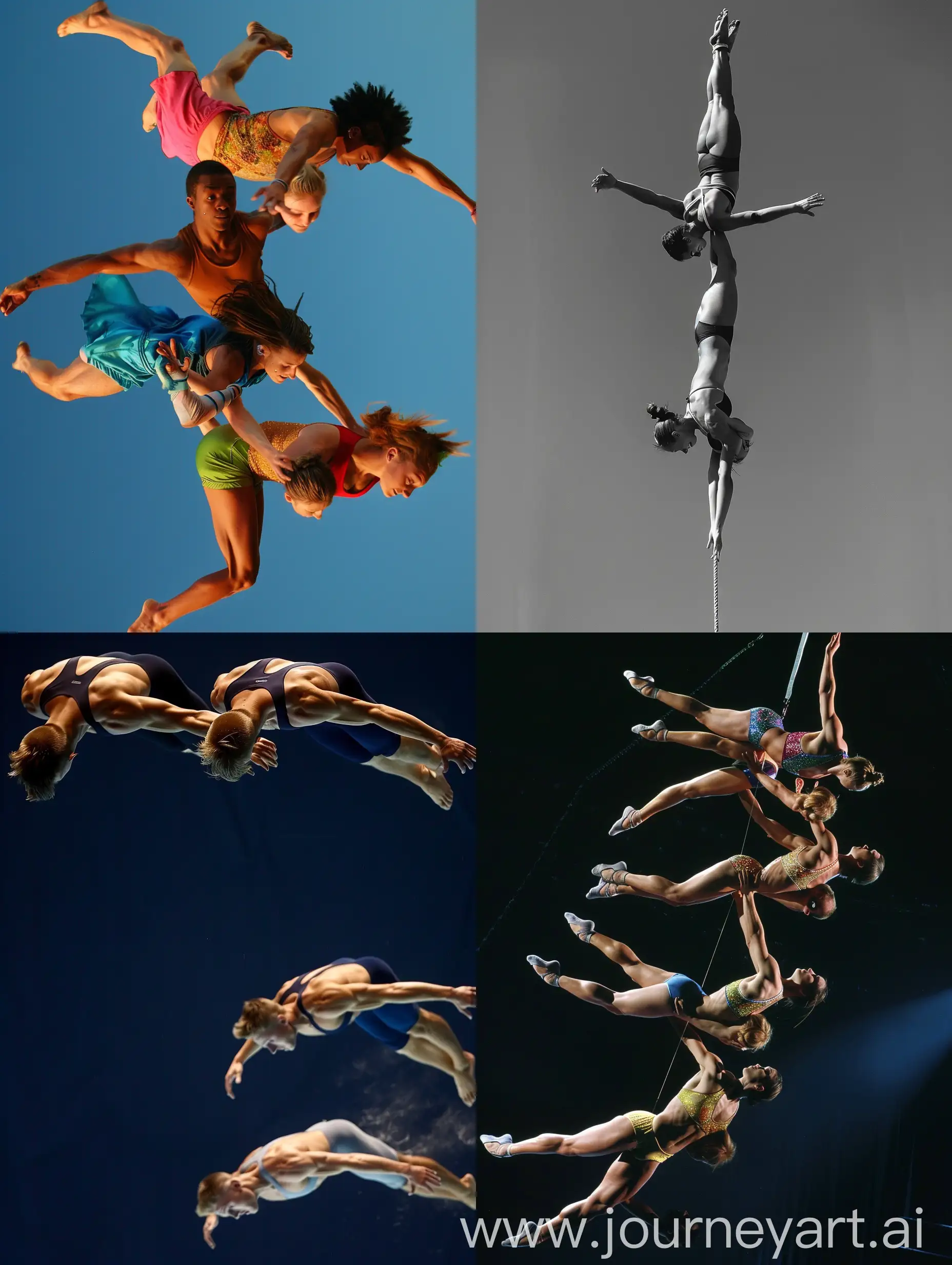 Gymnasts perform acrobatic tricks