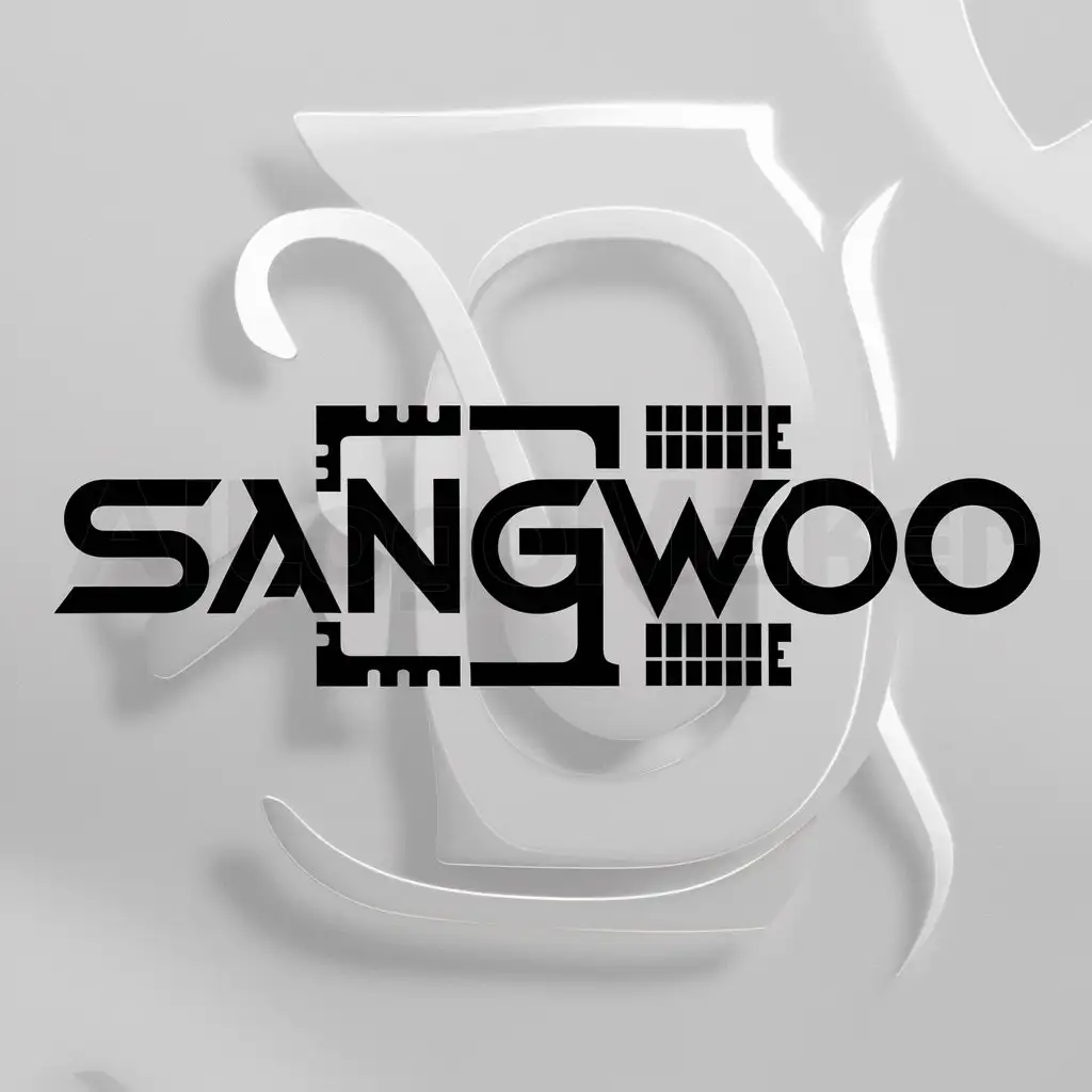 a logo design,with the text "SANGWOO", main symbol:The letter 'S' and the letter'W' form the shape of the SSD and memory module,Moderate,clear background