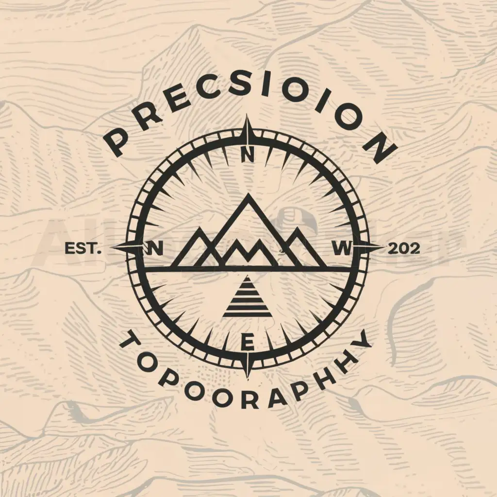 a logo design,with the text "precision topography", main symbol:COMPASS AND MOUNTAIN,complex,be used in Others industry,clear background