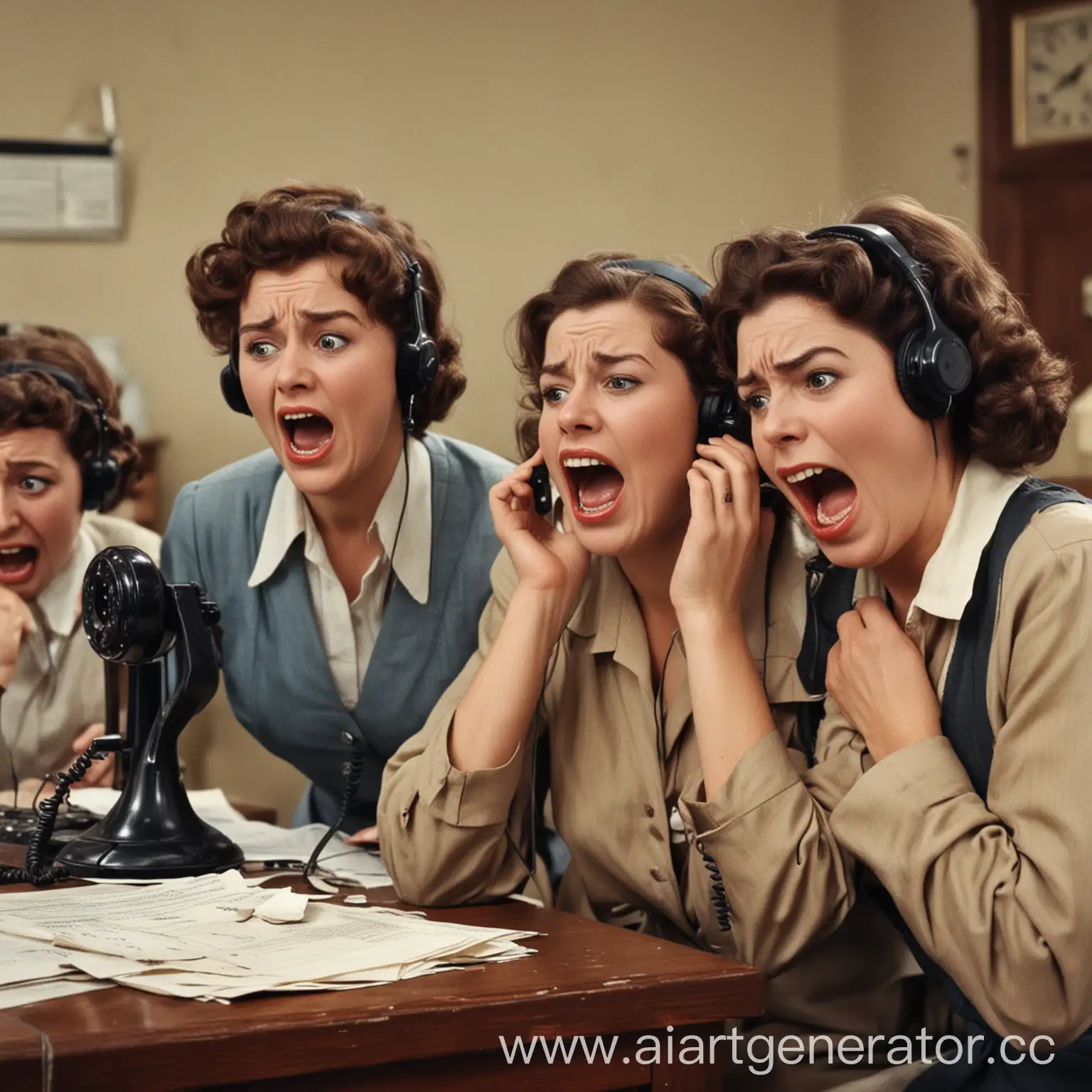 The telephone operators are crying and going crazy in a panic

