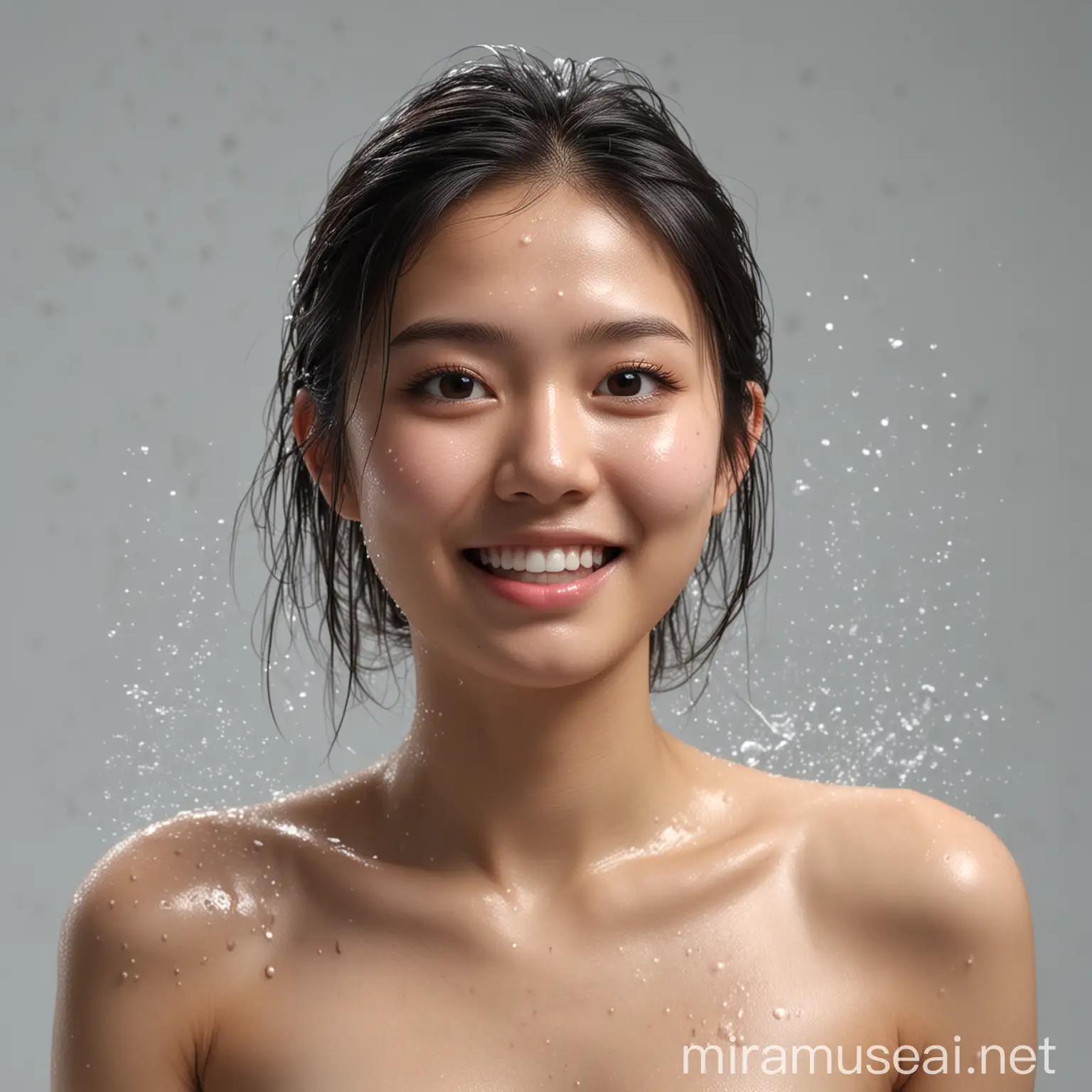 hyper realistic a beautiful young Taiwanese girl, 21 year old, soaked with Bath water, Wash her hair using shampoo, She smiles curiously, Looking Up View and the other hand protects the stomach. standing full body, High quality photo-realistic HD.Lens diameter: 84 mm Image format: RAW, Lighting: Soft lighting and Studio light, White balance: Auto (WB auto), Focus: Super focus, Exposure: Auto (ISO auto), Aperture: Original Photo (for maximum detail), Zoom out (for good zoom optics) Depth of Field: Masterpiece (to create depth of field and focus details).

