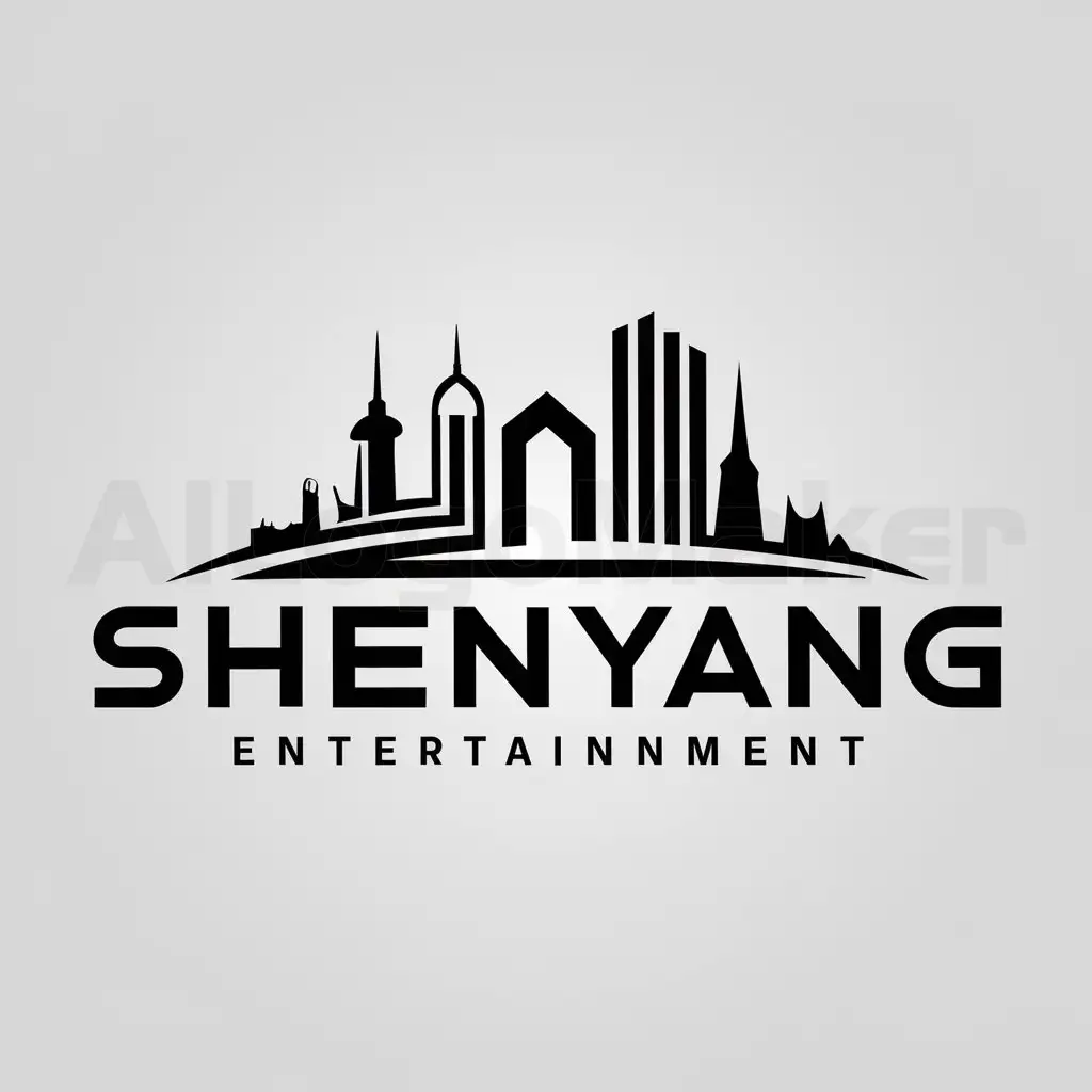 a logo design,with the text "Shenyang", main symbol:landmark buildings,Moderate,be used in Entertainment industry,clear background