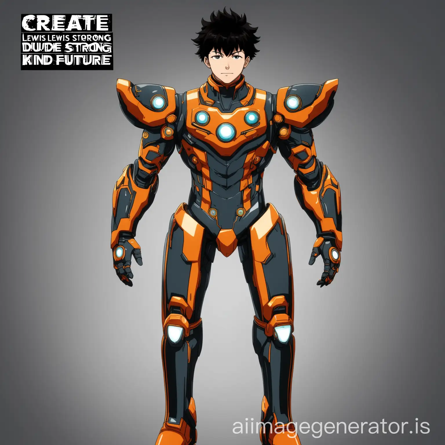 create a dude name Lewis strong brave kind Future suit anime