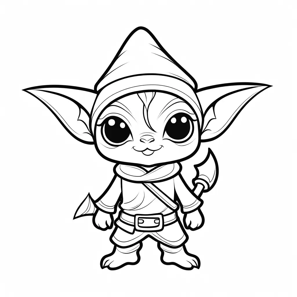 cute goblin kawaii style, Coloring Page, black and white, line art, white background, Simplicity, Ample White Space