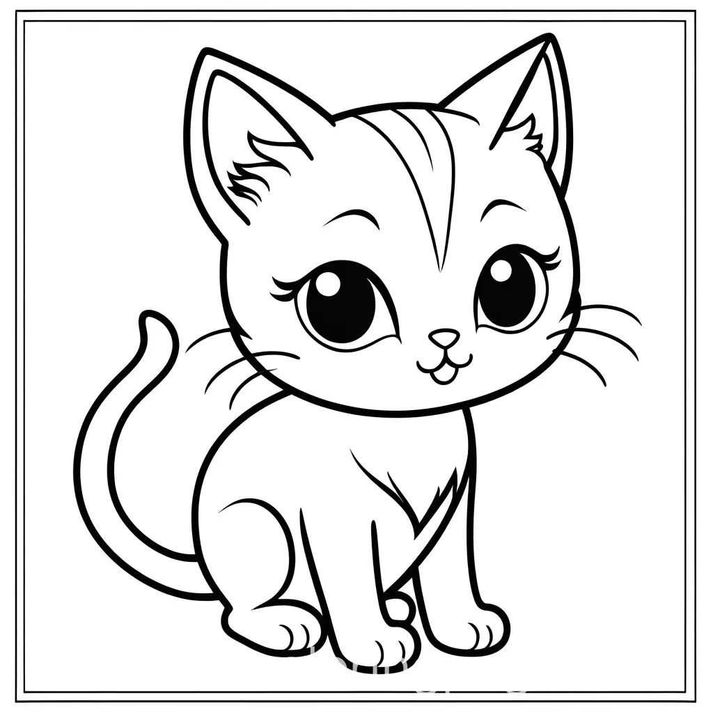 kitty cat,n Coloring Page, black and white, line art, white background, Simplicity, Ample White Space.n The background of the coloring page is plain white to make it easy for young children to color within the lines.n The outlines of all the subjects are easy to distinguish, making it simple for kids to color without too much difficulty