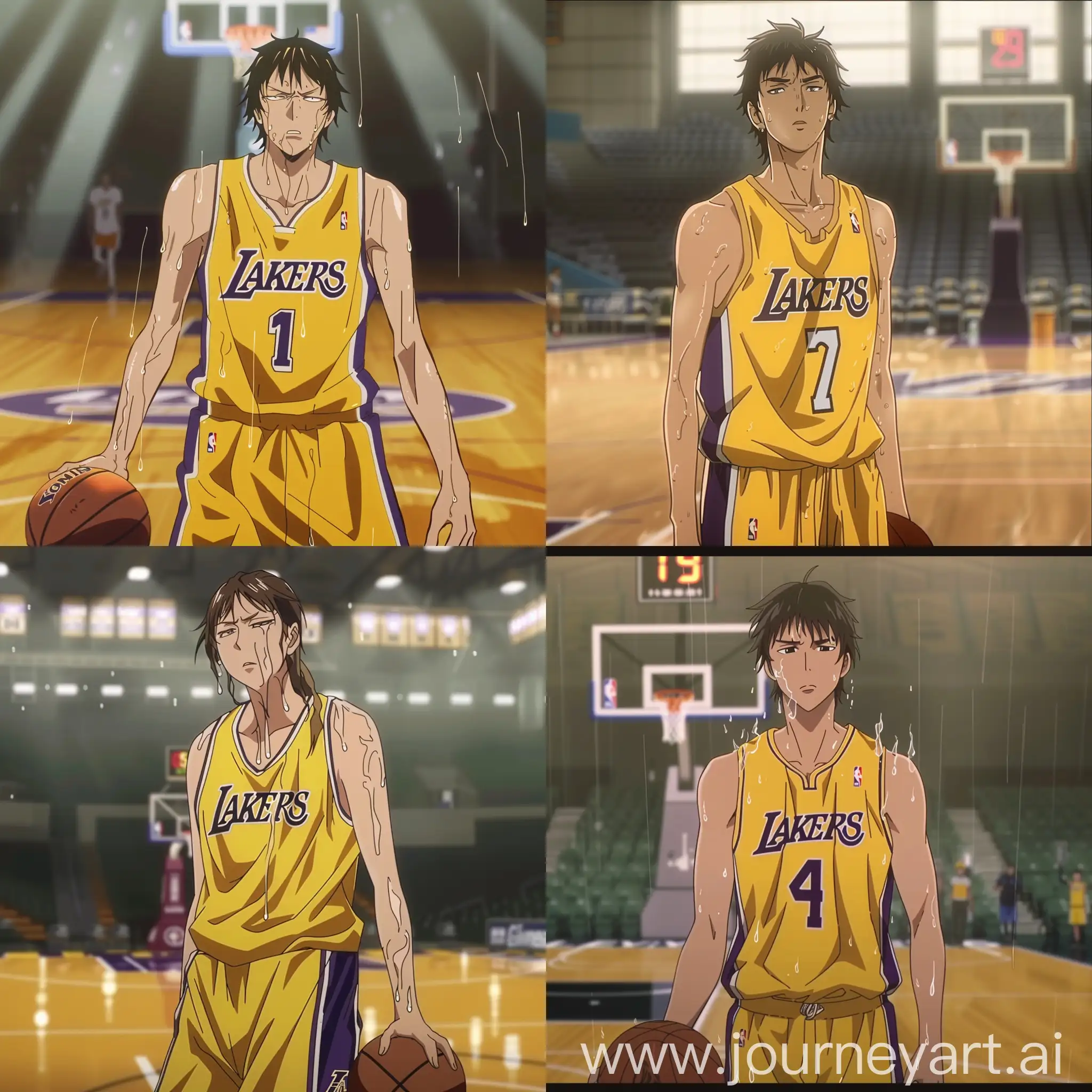 Ritsuka-Uenoyama-in-Lakers-Basketball-Uniform-on-Court
