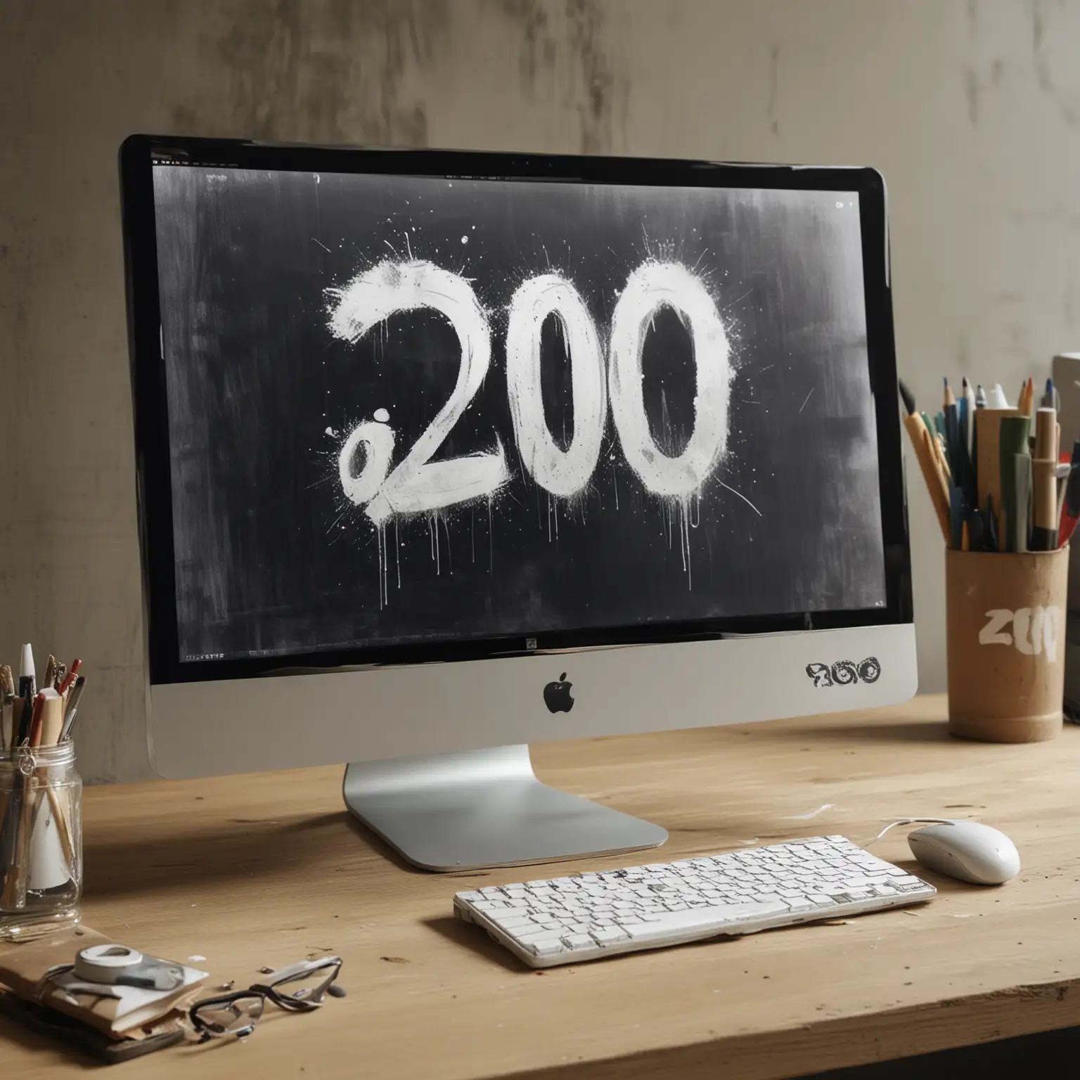 image of a designer's computer screen with "2000" spray painted on it, symbolizing the blend of creativity and excellence in every project.
