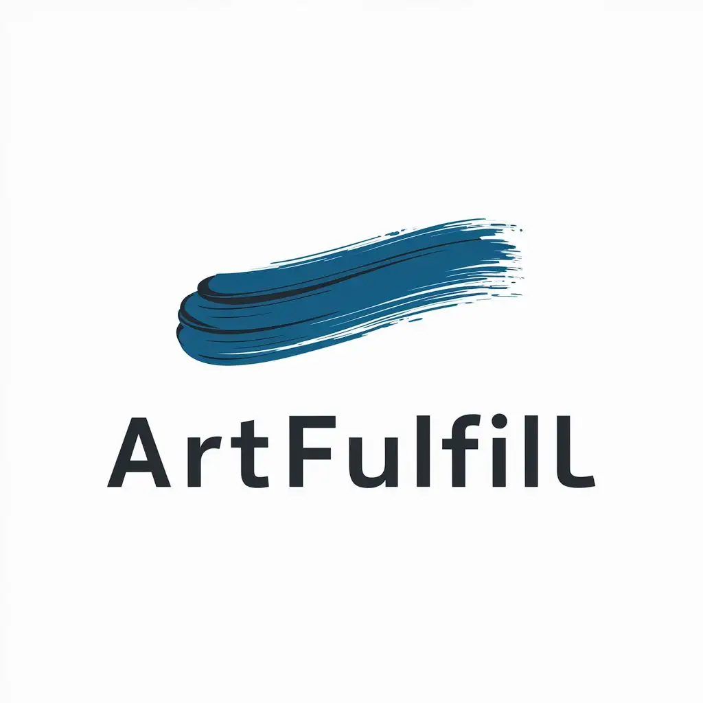 a logo design,with the text "ArtFulfill", main symbol:Artistic Blue Brush stroke,Minimalistic,clear background