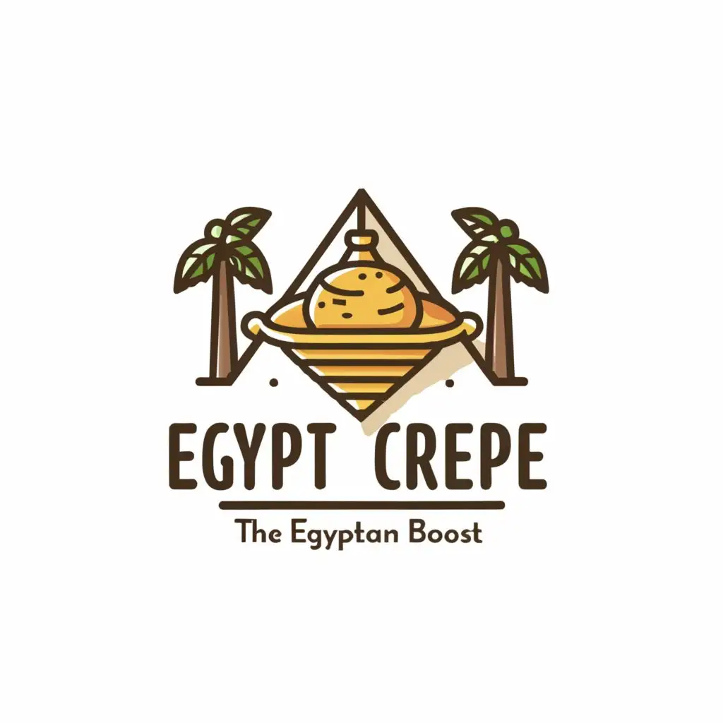 a logo design,with the text "Egypt Crepe
The Egyptian Boost
", main symbol:Crepe, pyramids, cone, nile
Food
Palms
,Minimalistic,be used in Restaurant industry,clear background