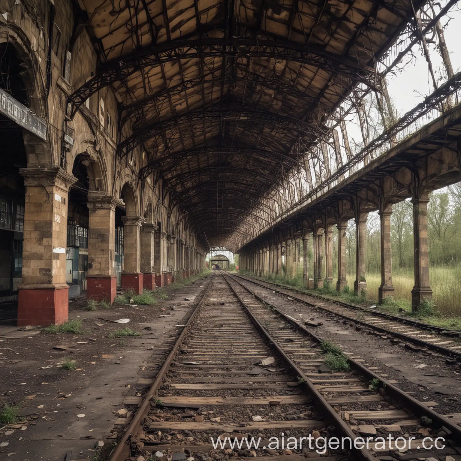Desolate-Abandoned-Railway-Station-Amidst-Overgrown-Foliage
