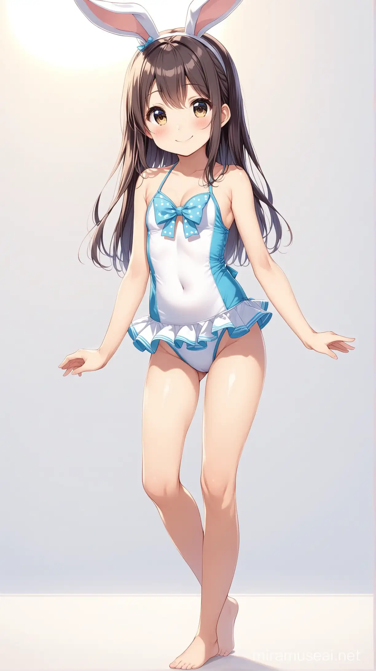 Kafuu Chino/Is The Order a Rabbit?, small and petite body, high quality, natural lighting, full body, white background, cute pose, swimsuit, smiling