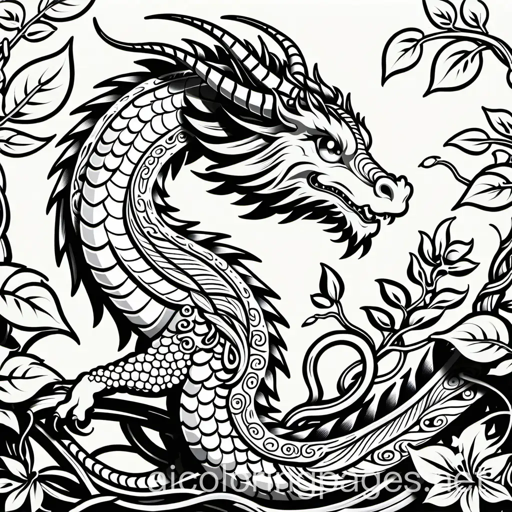 ChineseStyle-Skinny-Dragon-Entwined-in-Vines-Coloring-Page