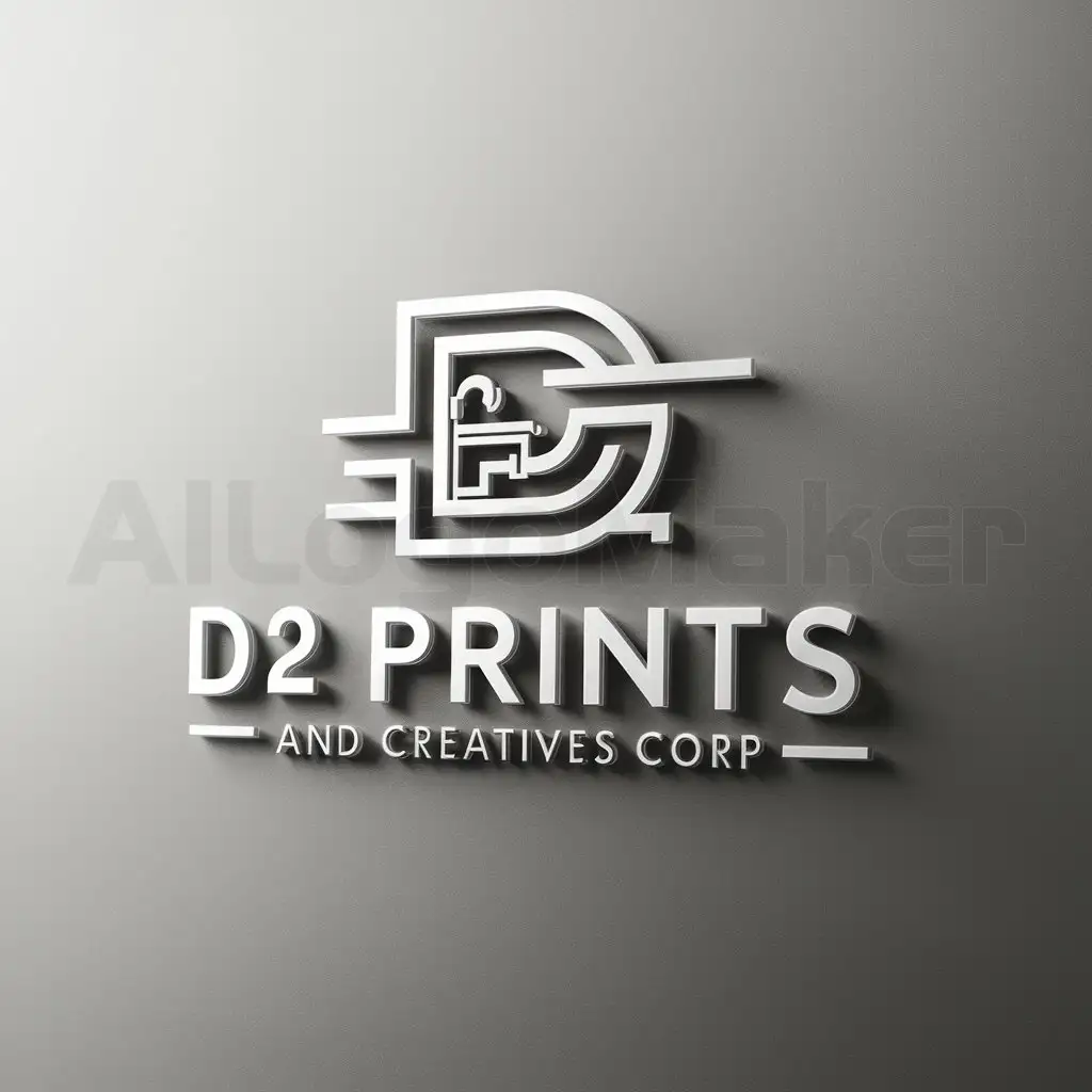 a logo design,with the text "D2 prints and creatives corp.", main symbol:Is an advertising company with schools and office that caters customers from Government, Corporate companies that serves at best interest of its customers.,Moderate,clear background