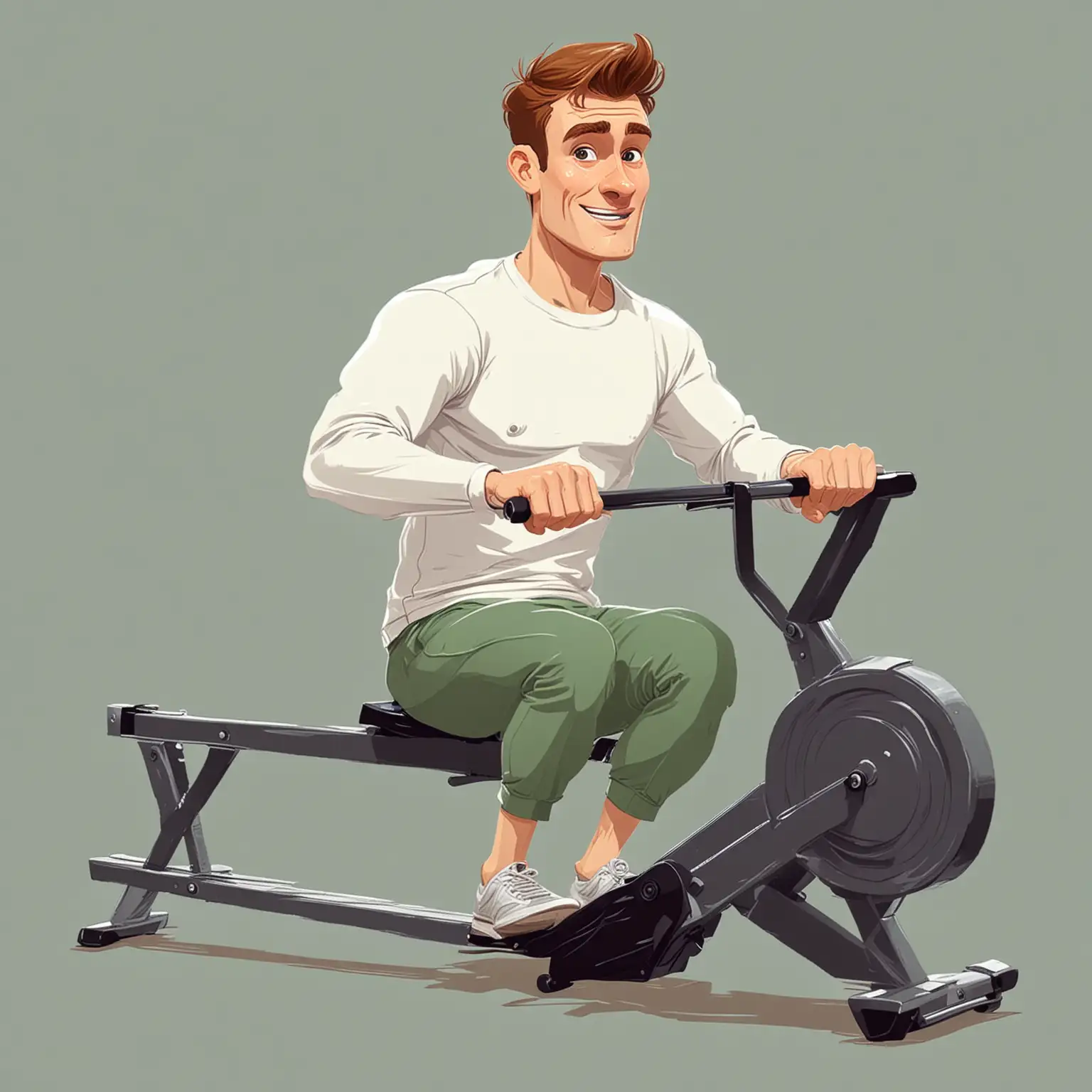 Cartoon Man Exercising on Rowing Machine