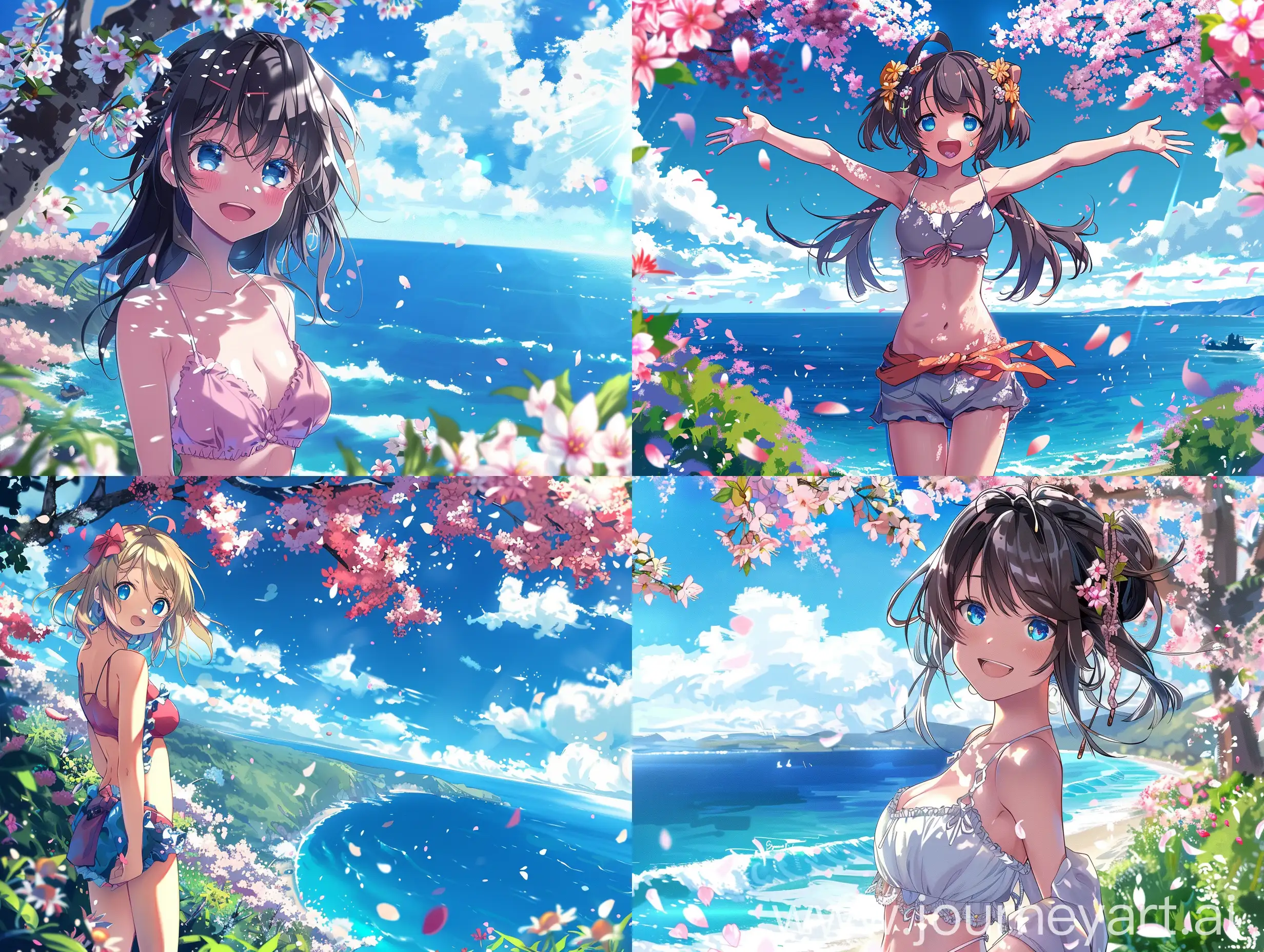 Solo-Anime-Girl-Enjoying-Summer-by-the-Seaside-with-Sakura-Trees
