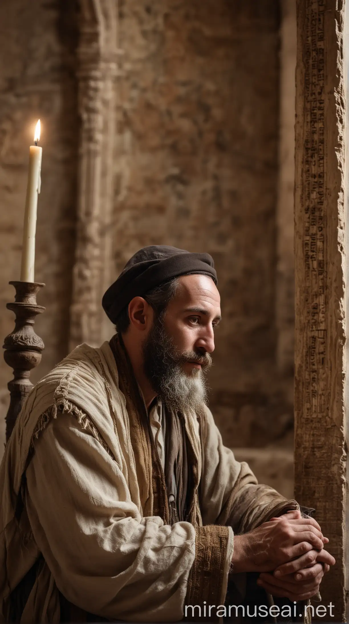 Jewish Man Contemplating in Ancient Synagogue