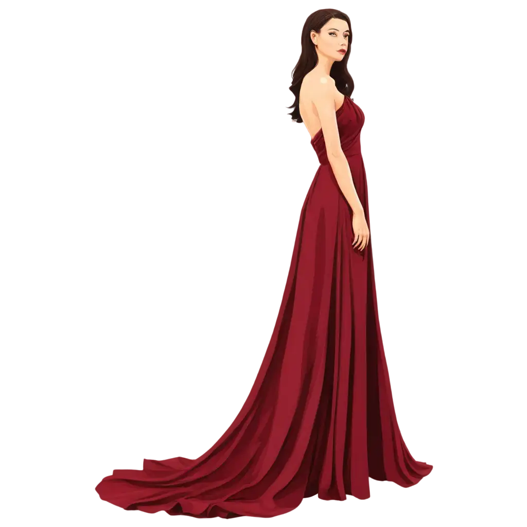 drawing burgundy long gown 


