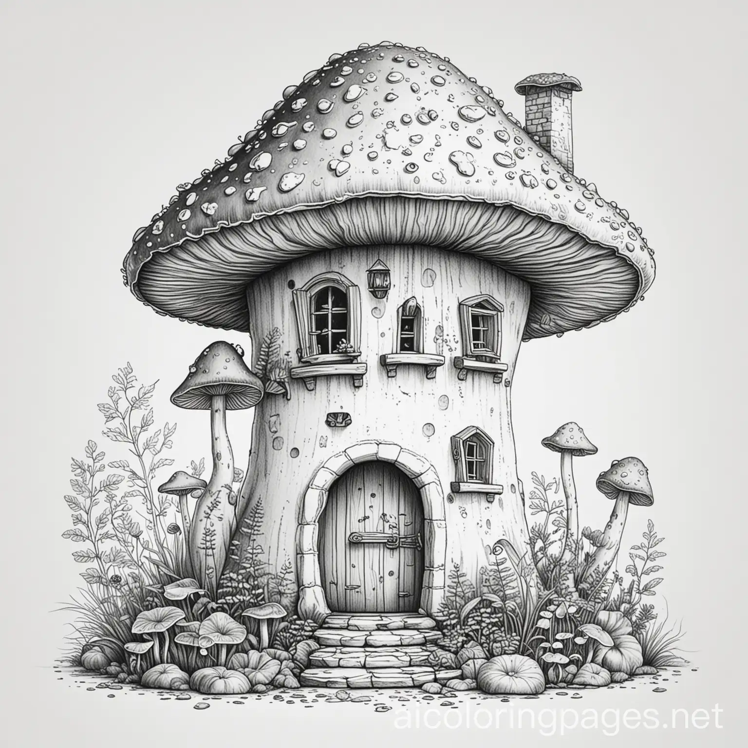 Mushroom-House-Coloring-Page-with-Simplicity-and-Ample-White-Space