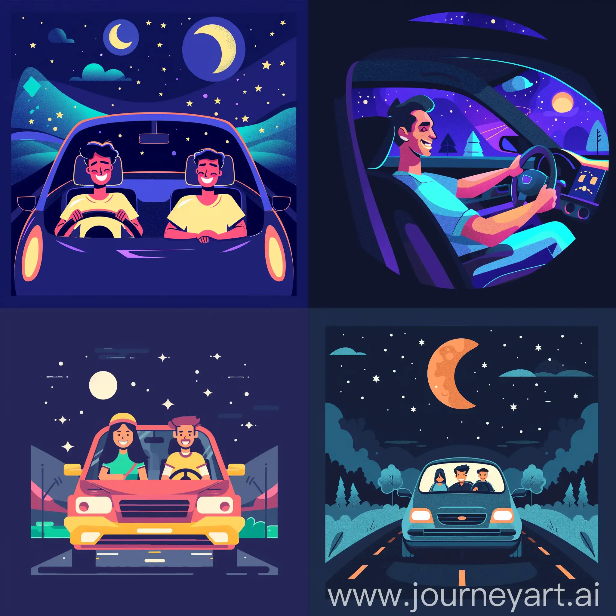 Nighttime-Car-Ride-Driver-and-Passenger-Flat-Illustration-for-UI-Design