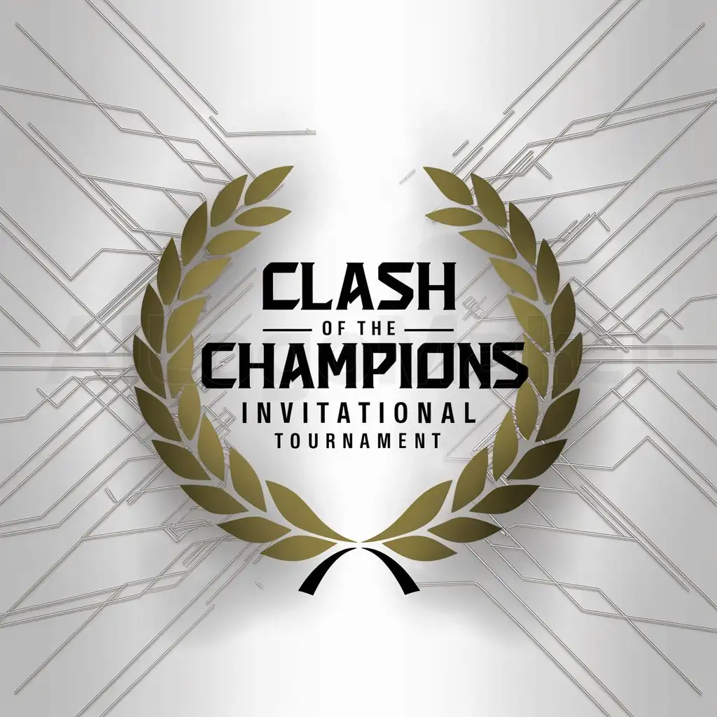 a logo design,with the text "CLASH OF THE CHAMPIONS INVITATIONAL TOURNAMENT", main symbol:GOLDEN WREATH,complex,be used in Education industry,clear background