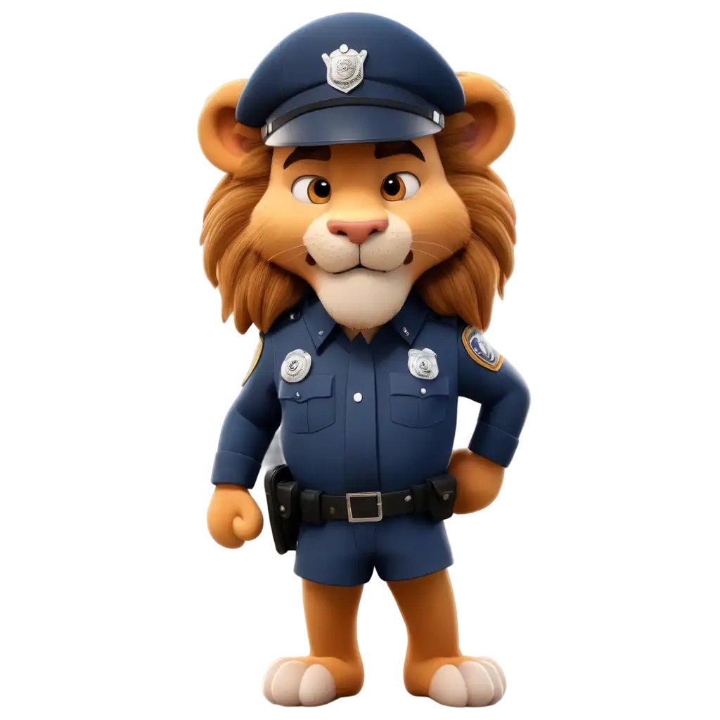 cartoon lion in police uniform