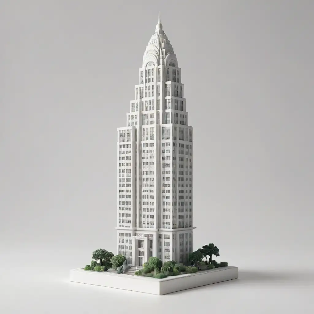 Minimalist White Skyscraper Sculpture on Clean White Background