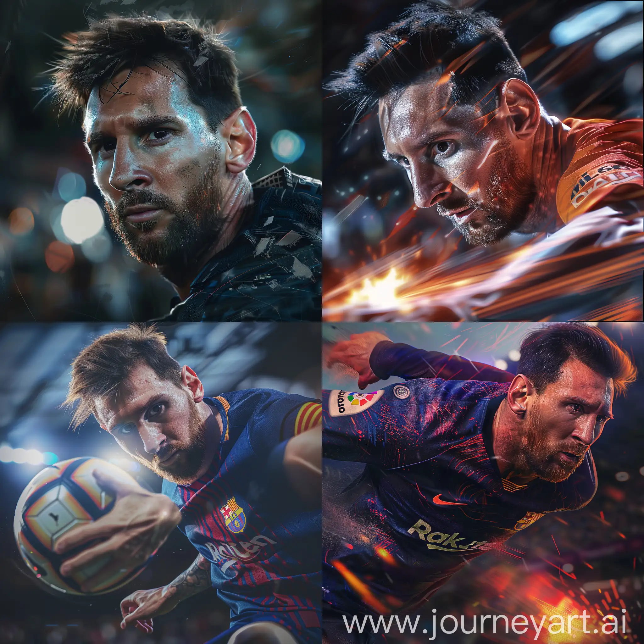 Messi in action, shooting, Focus on face, high resolution, high details, high quality, full body shot, digital art, detailed character illustrations, medium closeup, super realistic, hyperdetailed, cinematic lighting, concept art
