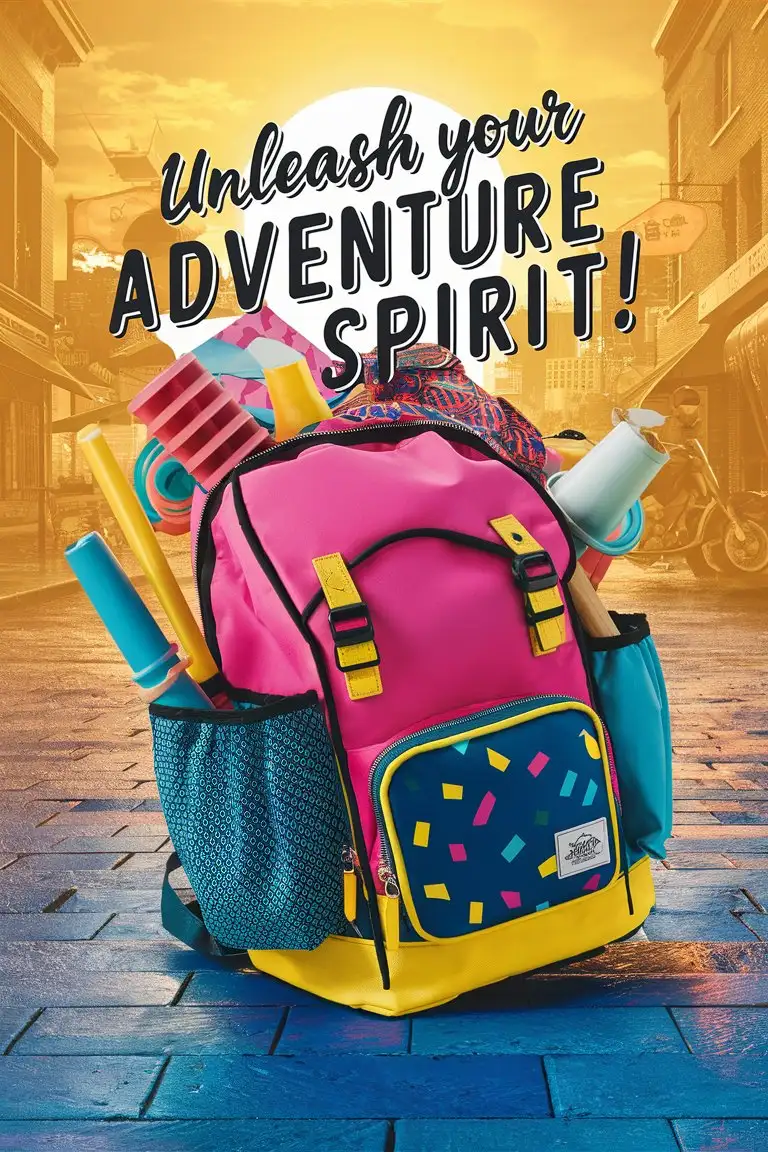 make me an ad for a backpack, use bright colours and a catchy phrase 