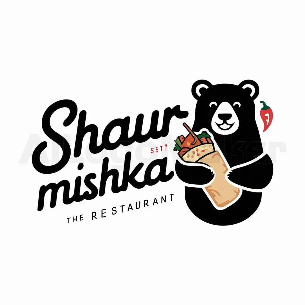 a logo design,with the text "ShaurMishka", main symbol:Bear, Shawarma,Moderate,be used in Restaurant industry,clear background