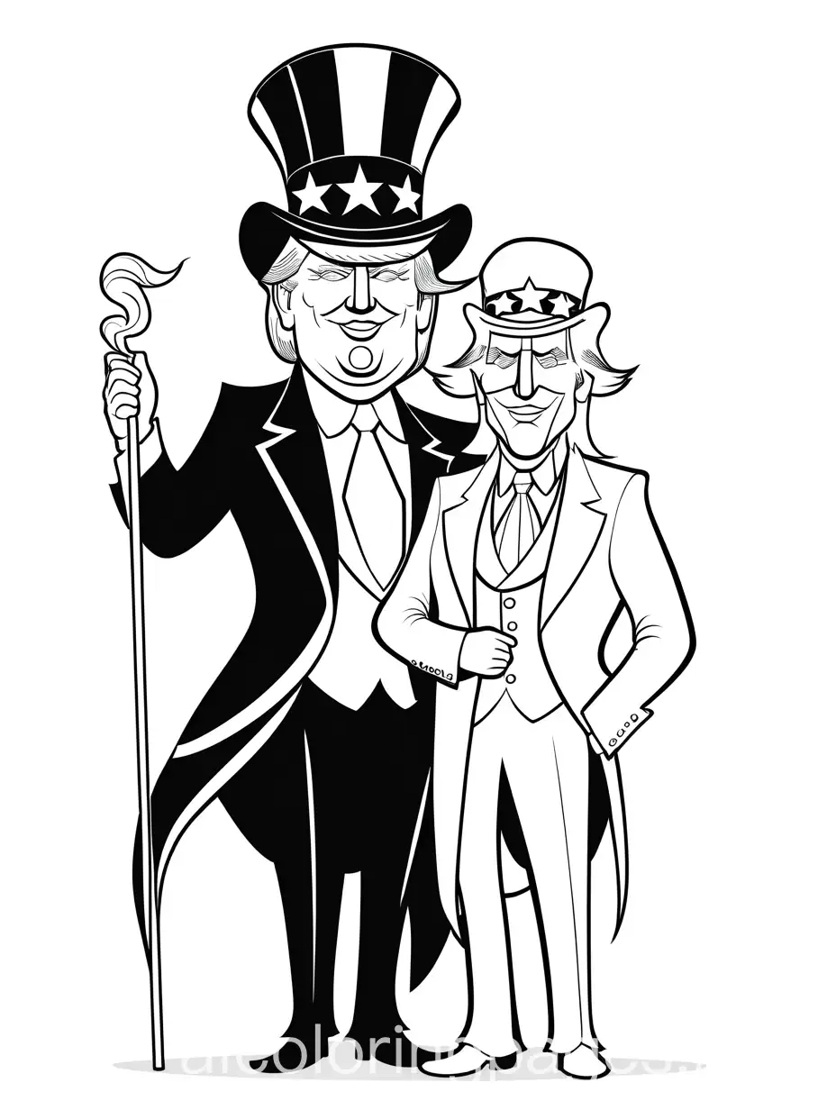 Cartoon-Caricature-of-Donald-Trump-with-Uncle-Sam-Coloring-Page
