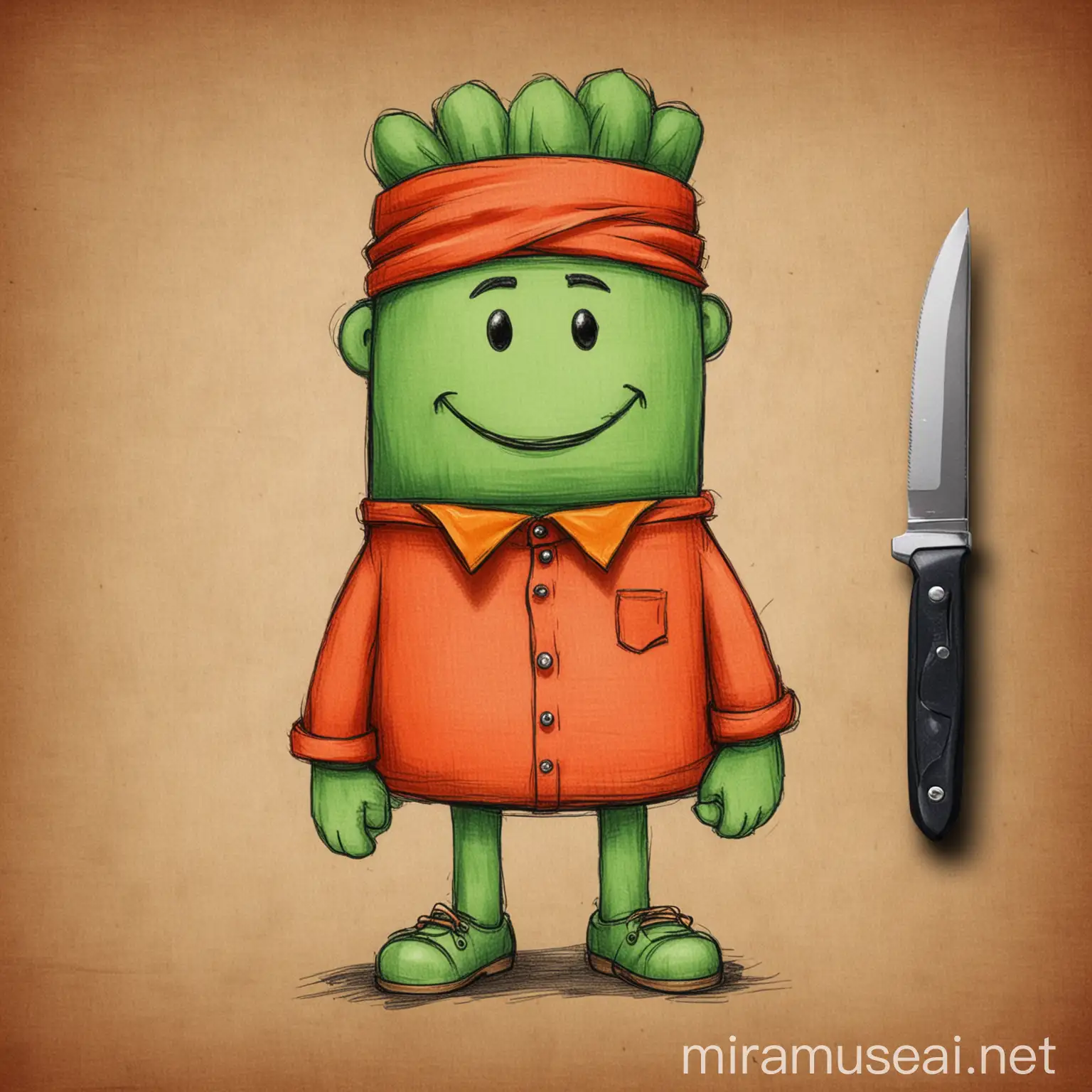Cheerful Character Herr Wild Wielding Dual Knives in Red Green and Orange Attire