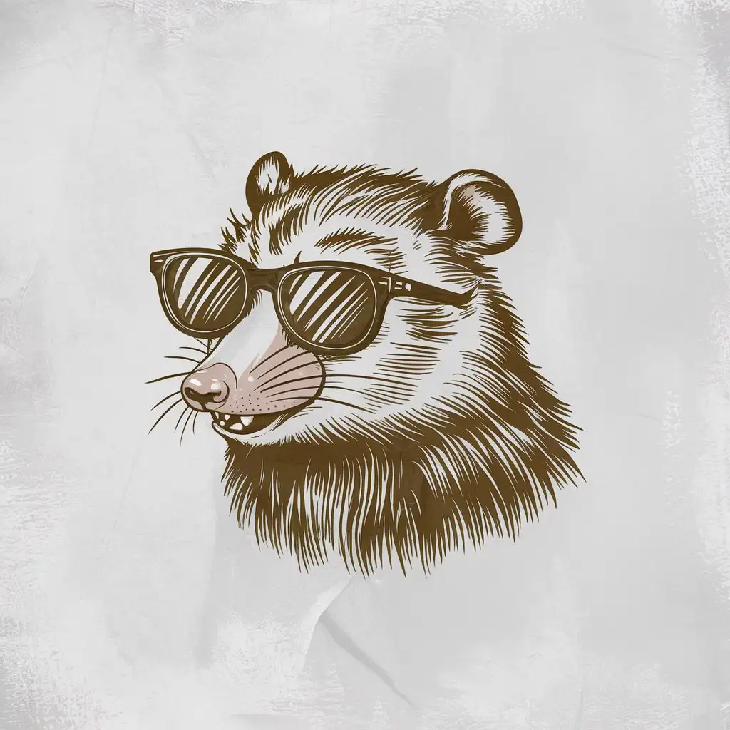 Vintage Possum Head Sideview Clipart with Sunglasses on White Background
