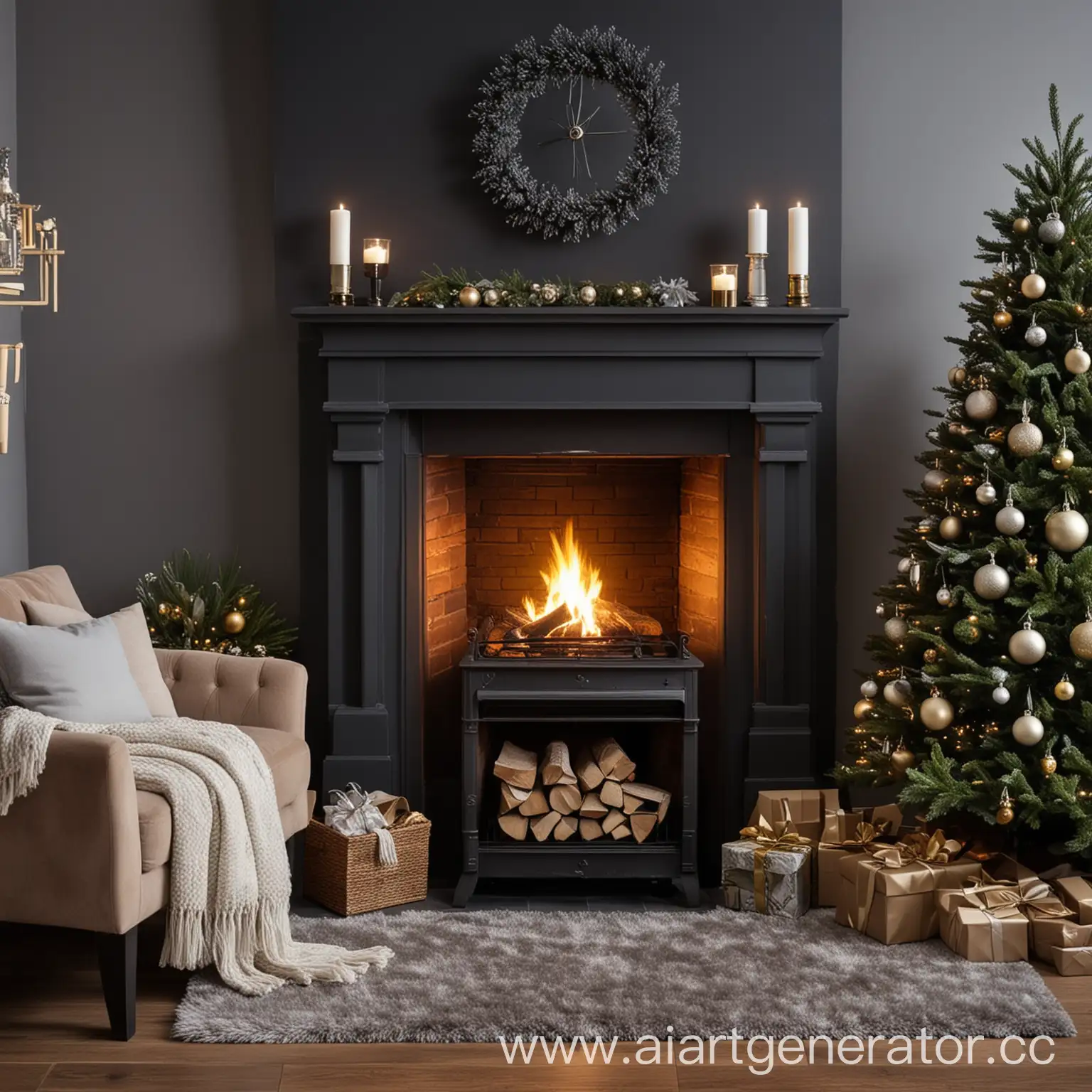 Cozy-New-Years-Room-with-Fireplace-in-Dark-Tones