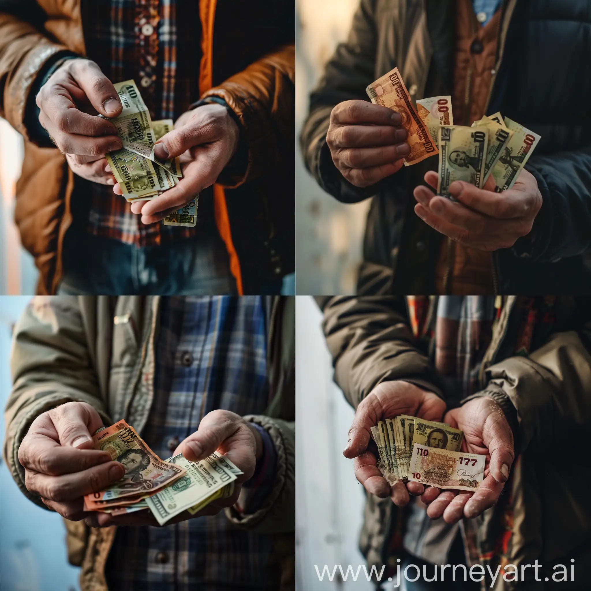 a man holds 137 rubles in his hands
