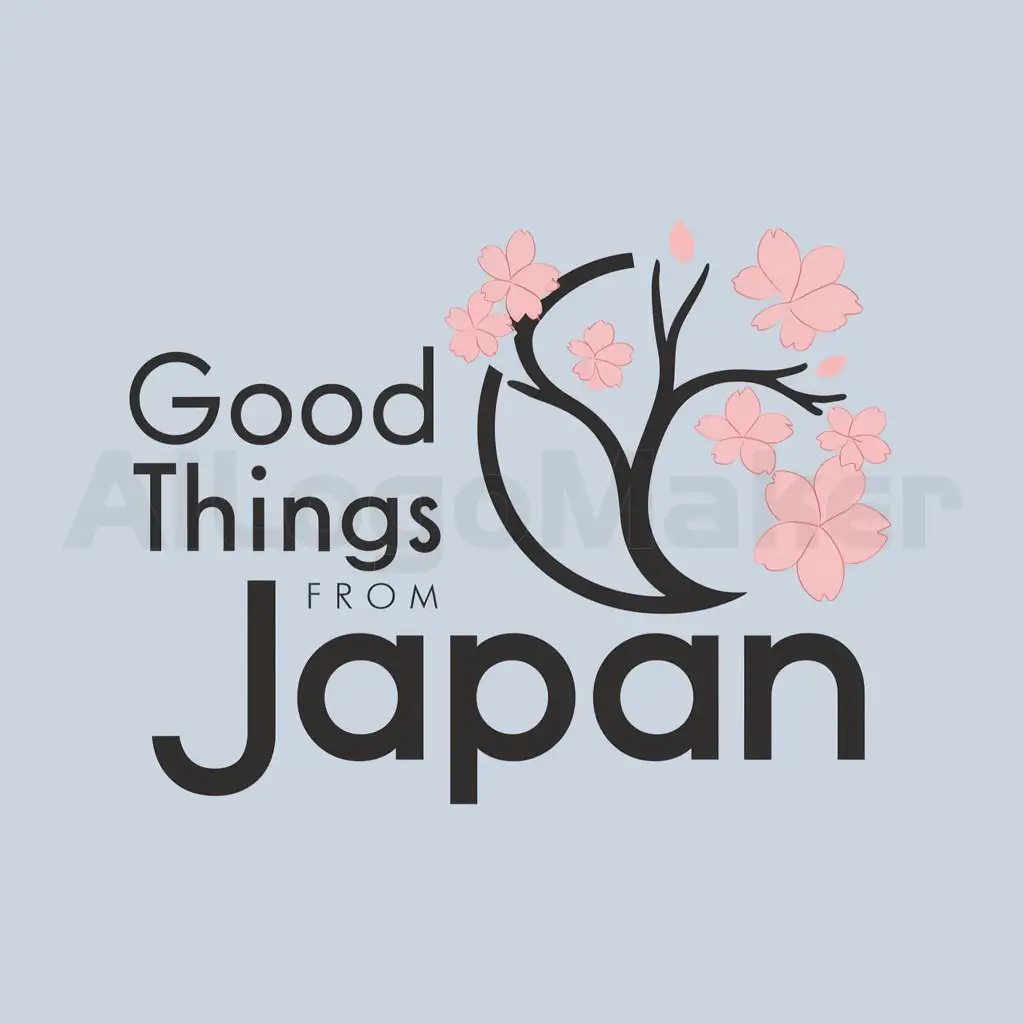 a logo design,with the text "good things from japan", main symbol:["Japan","cherry blossoms"],Moderate,clear background