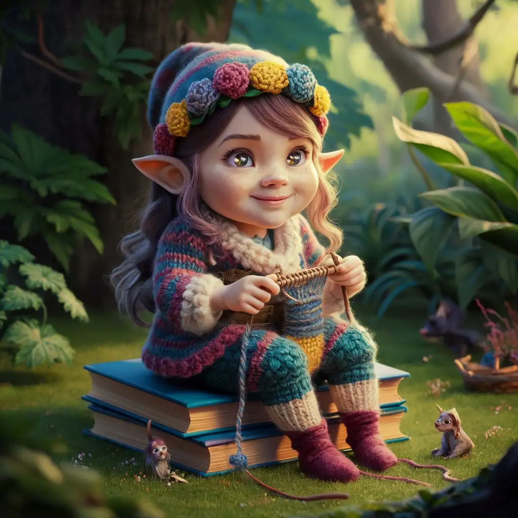Adorable Female Gnome with a Colorful Mushroom Hat
