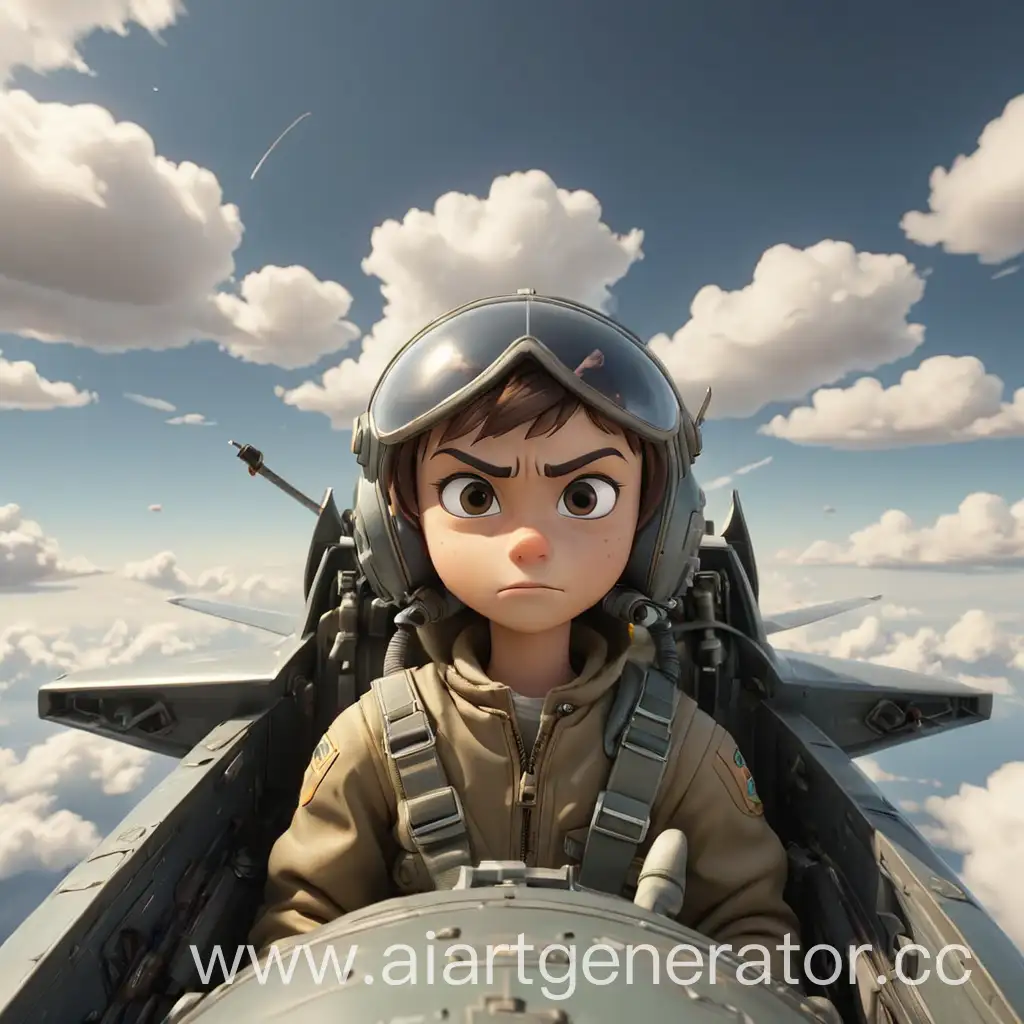 Cartoon-Fighter-Jet-Soaring-in-the-Sky-with-Empty-Cockpit