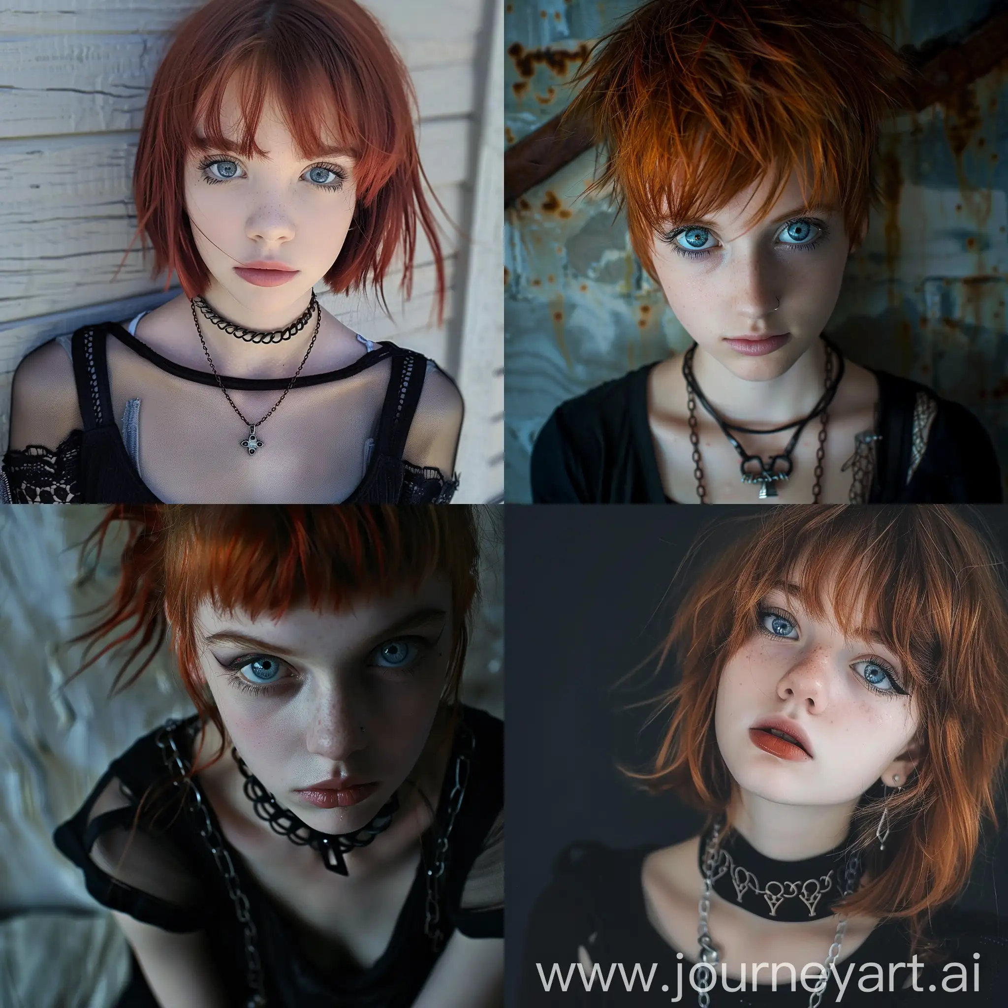 Beautiful teen girl goth pixie redhead hair icy blue eyes 