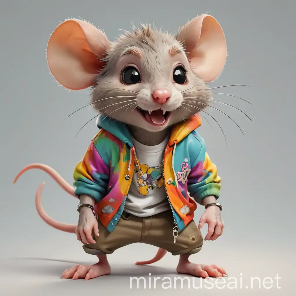 dtf png, a cute rat, full body, colorful, hip hop style, clear background  